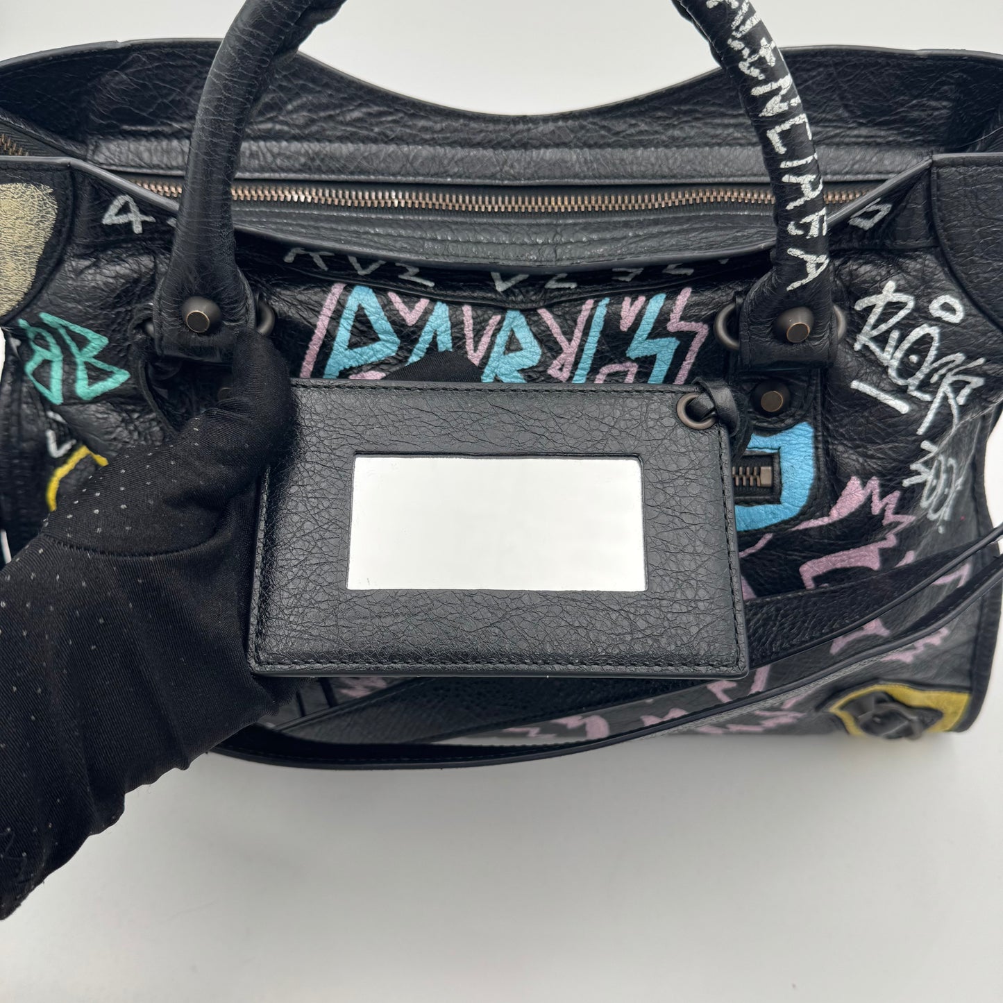 Balenciaga Black Leather Graffiti Classic City