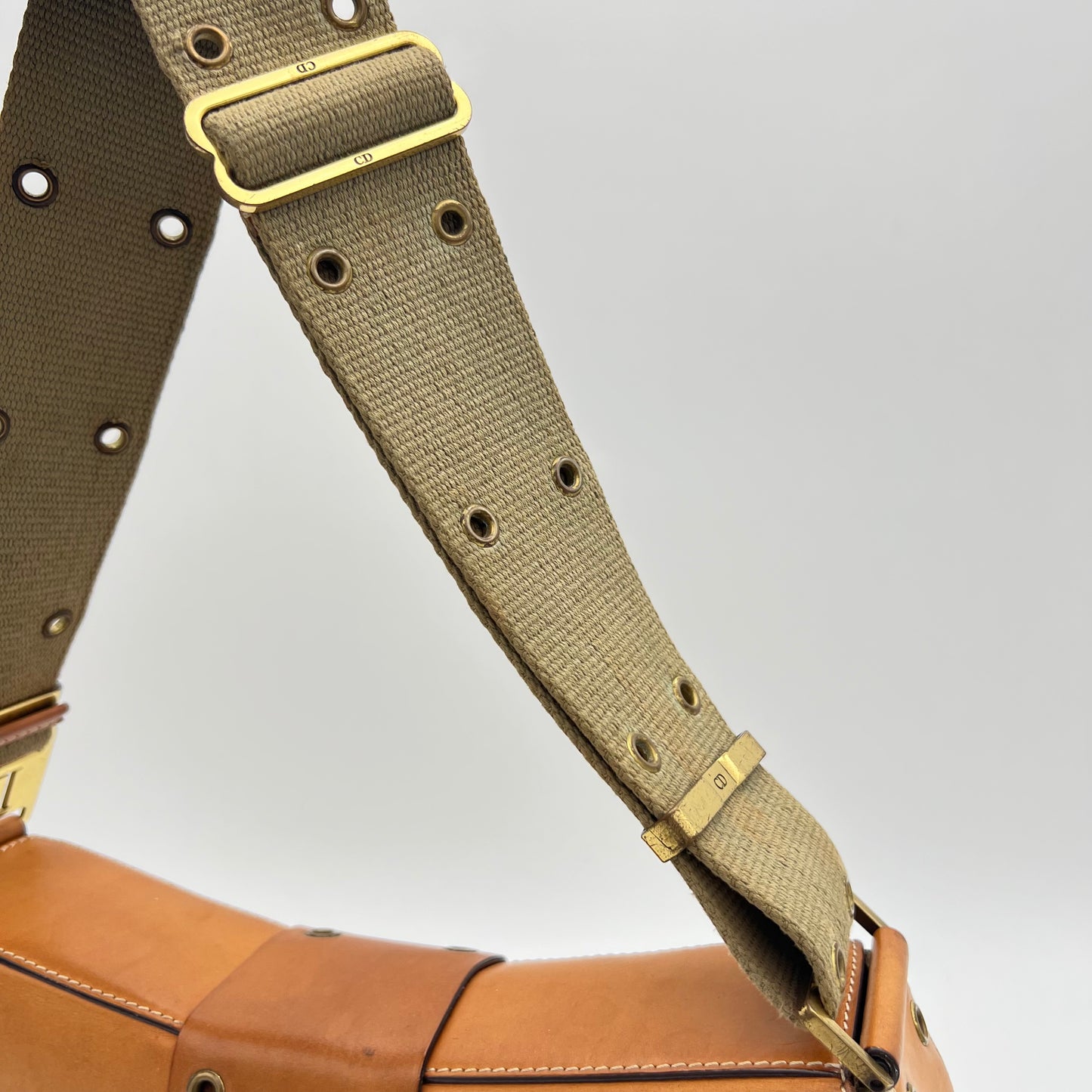 Christian Dior Khaki Green Canvas and Tan Leather Columbus