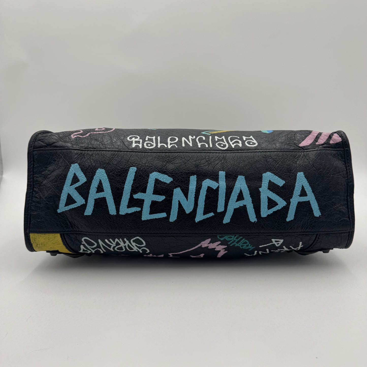Balenciaga Black Leather Graffiti Classic City