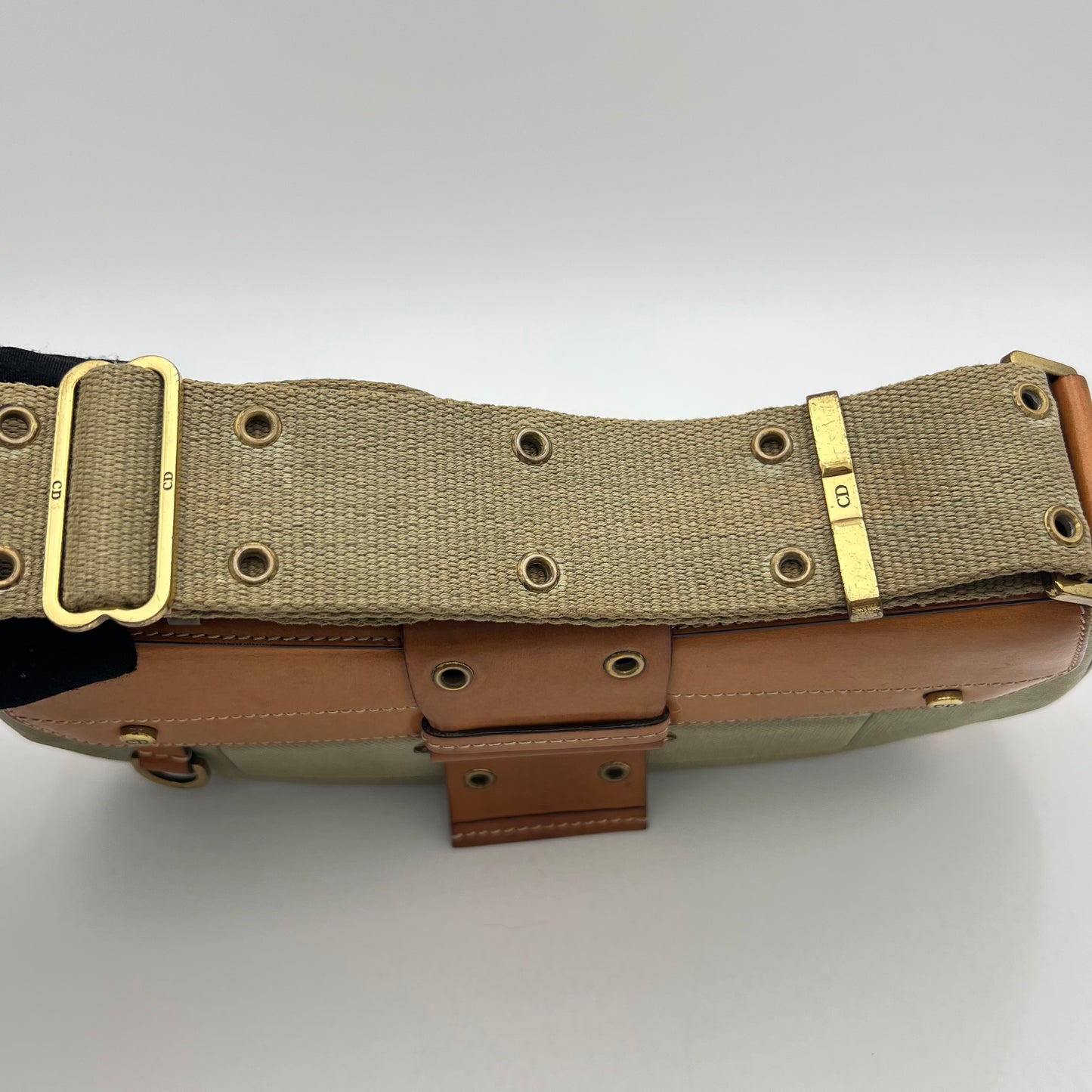 Christian Dior Khaki Green Canvas and Tan Leather Columbus