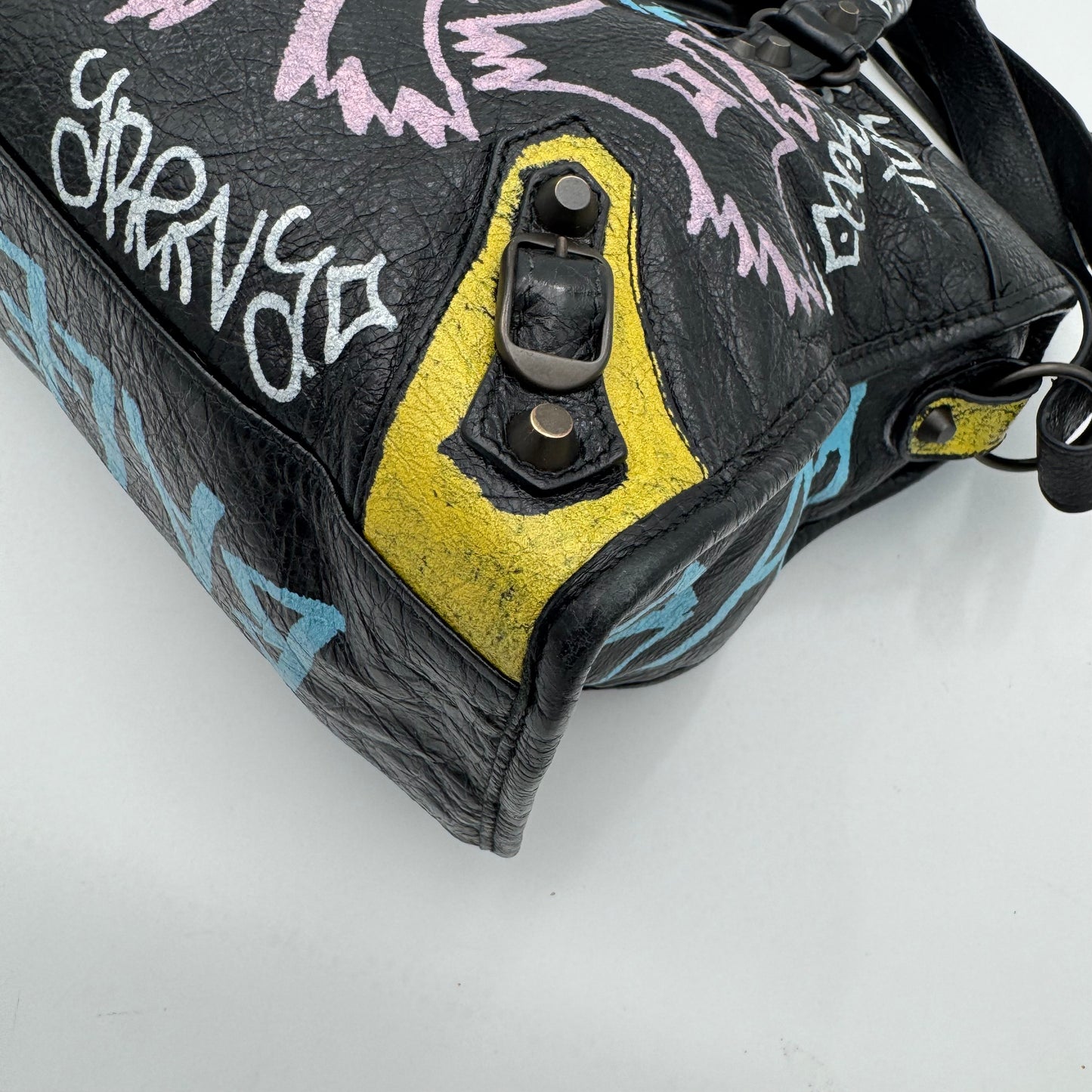 Balenciaga Black Leather Graffiti Classic City