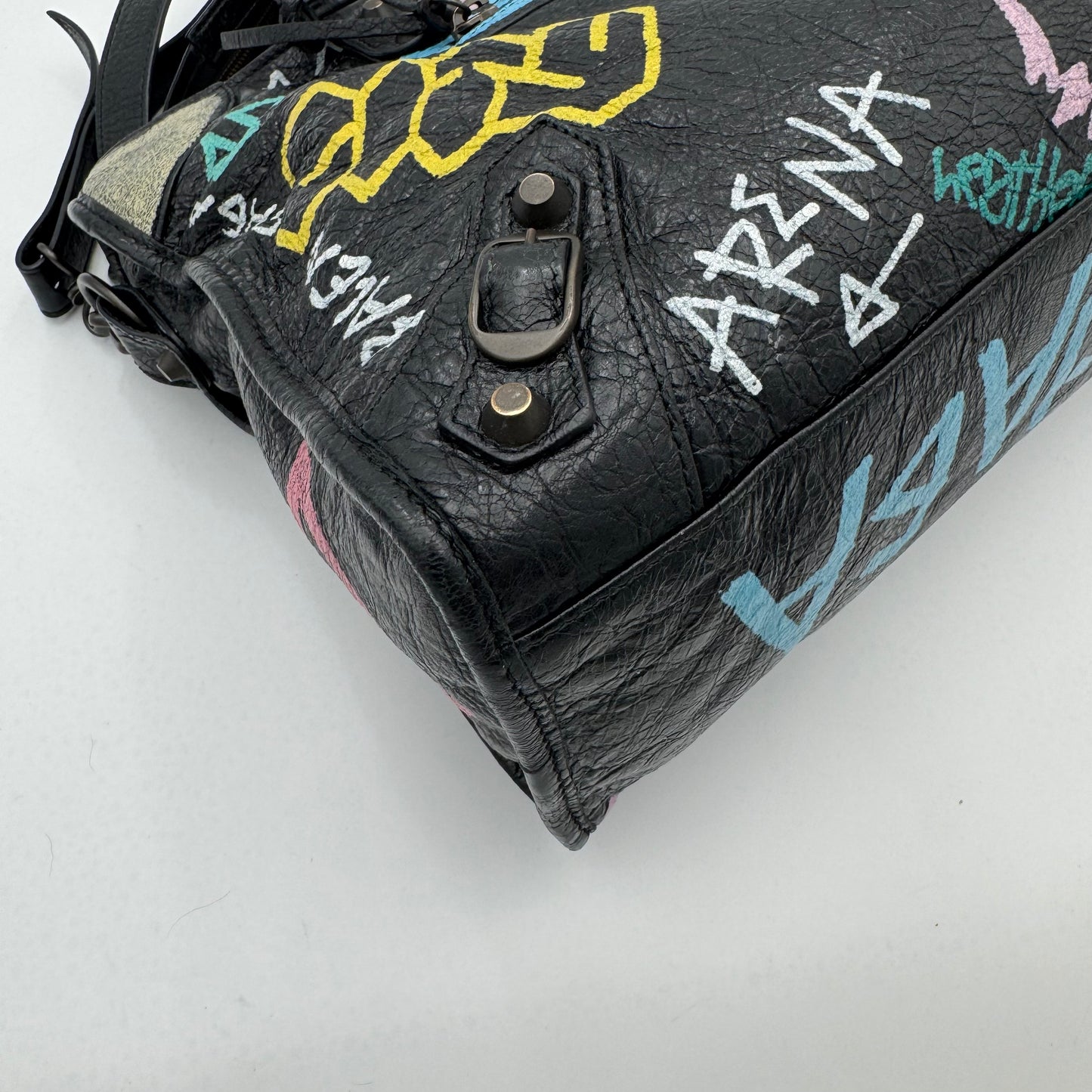 Balenciaga Black Leather Graffiti Classic City