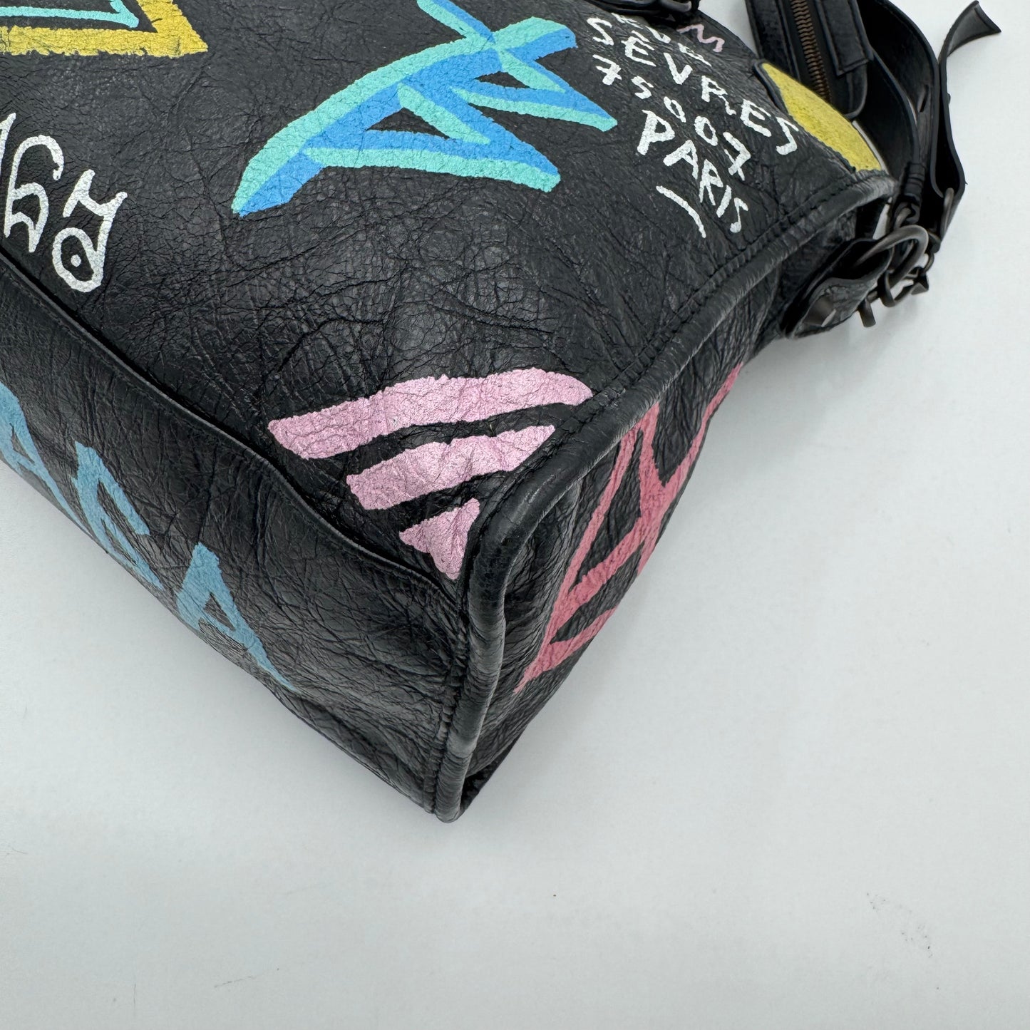 Balenciaga Black Leather Graffiti Classic City