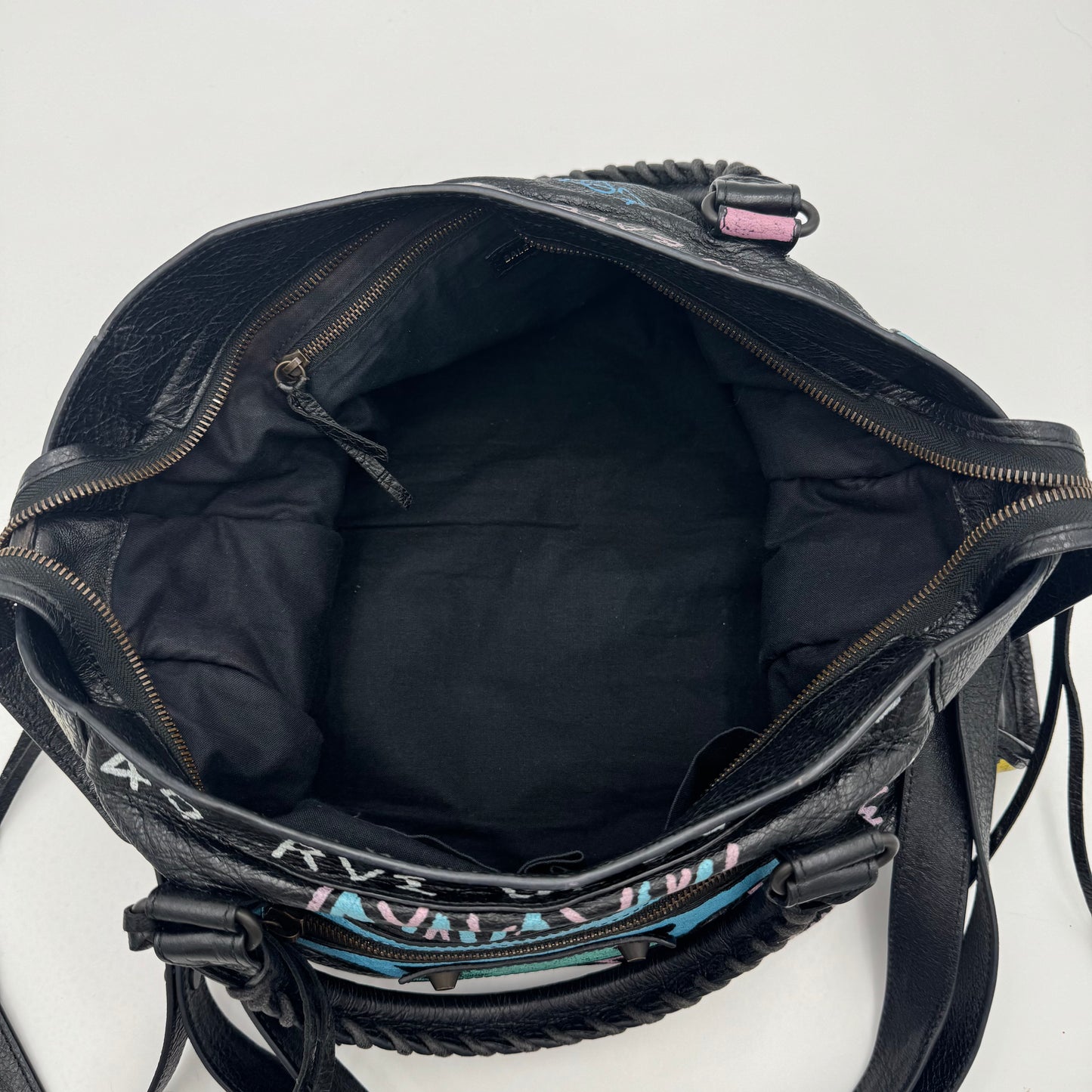 Balenciaga Black Leather Graffiti Classic City