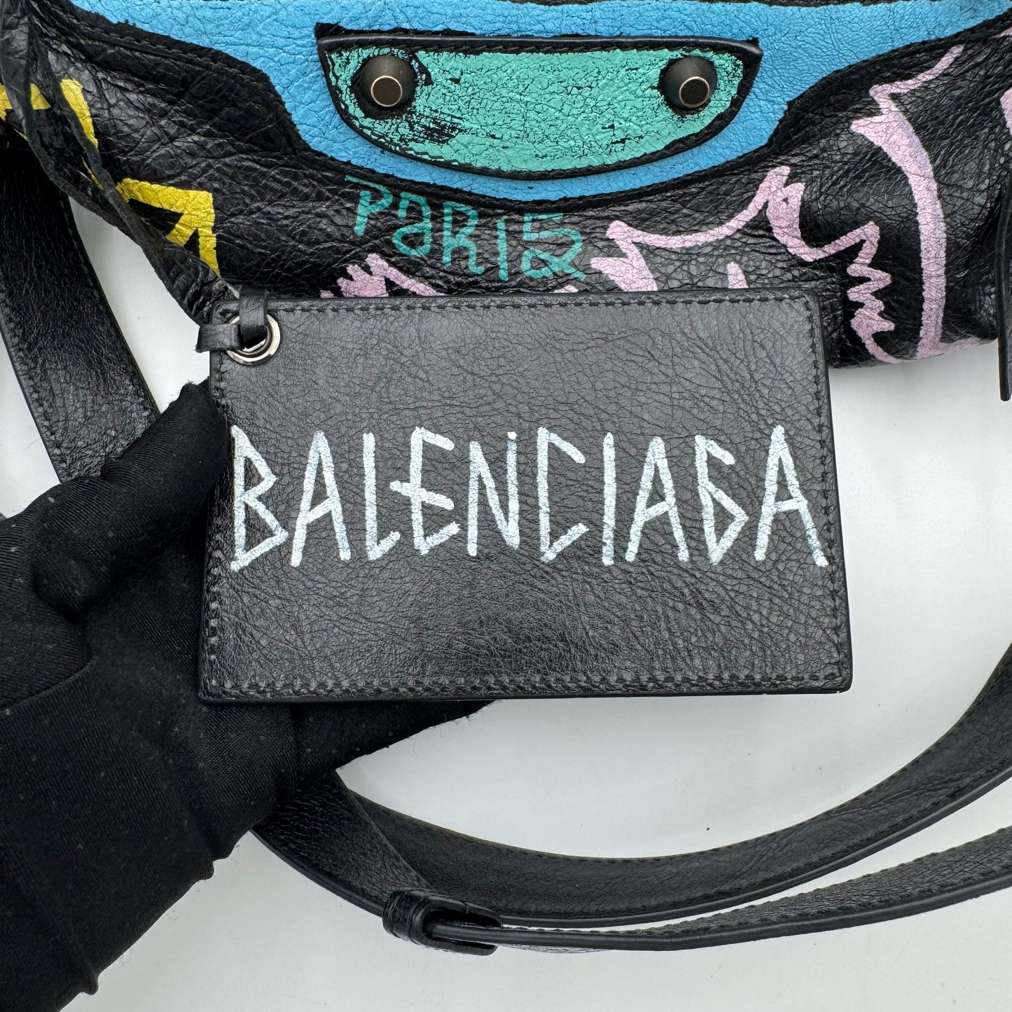 Balenciaga Black Leather Graffiti Classic City