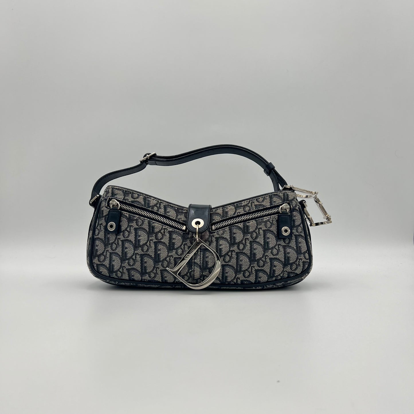 Christian Dior Navy Blue Oblique Canvas D Charm Spellout Shoulder Bag