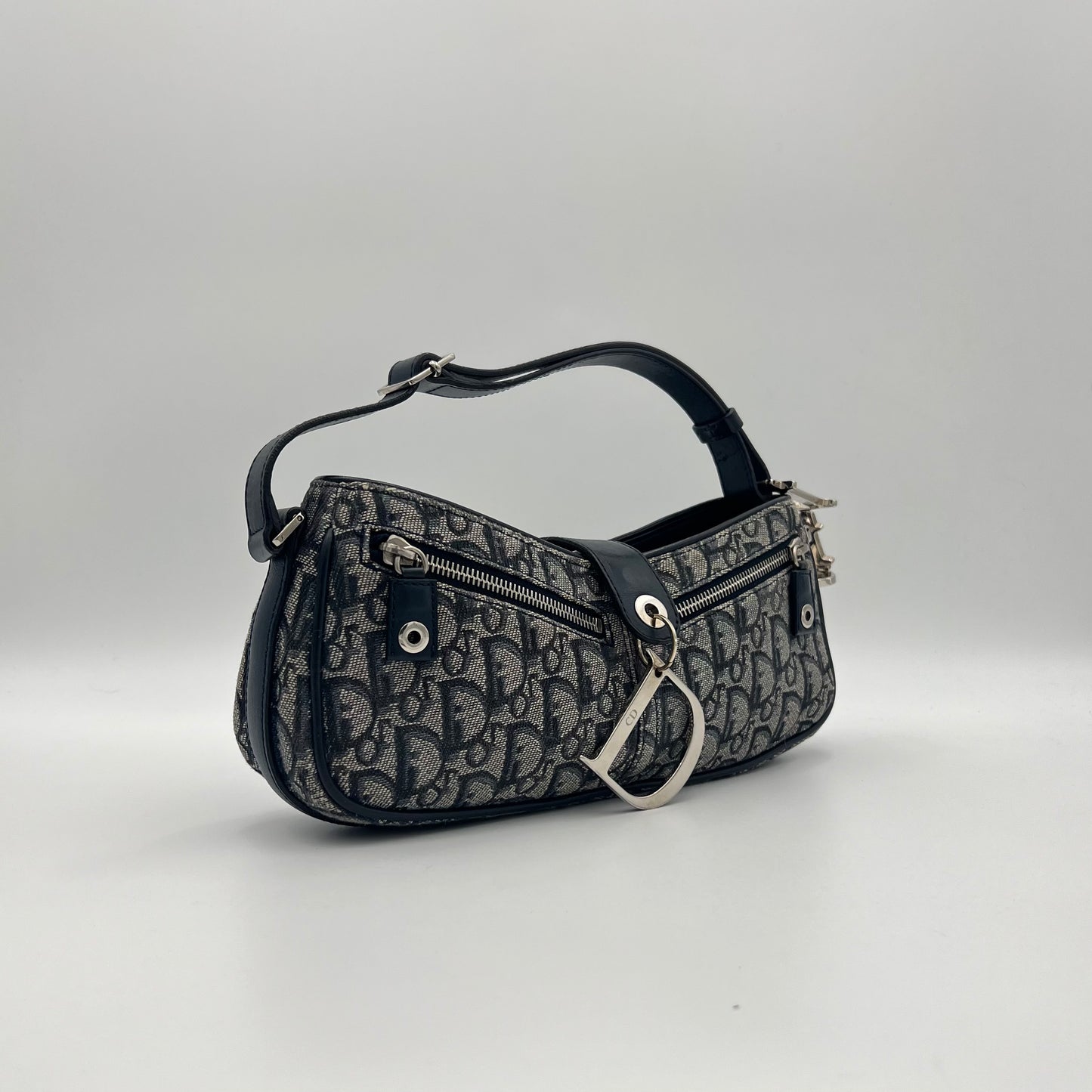 Christian Dior Navy Blue Oblique Canvas D Charm Spellout Shoulder Bag