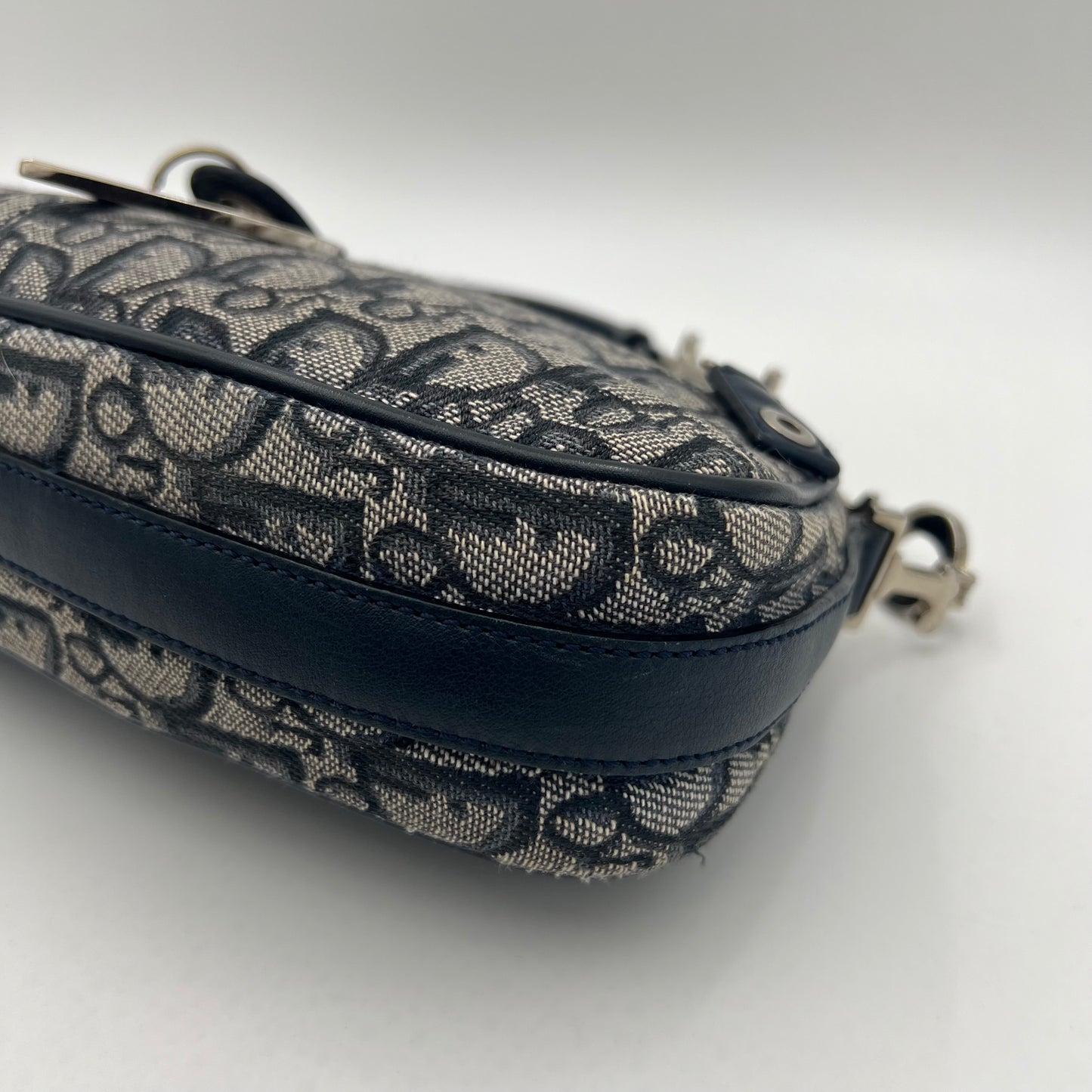 Christian Dior Navy Blue Oblique Canvas D Charm Spellout Shoulder Bag