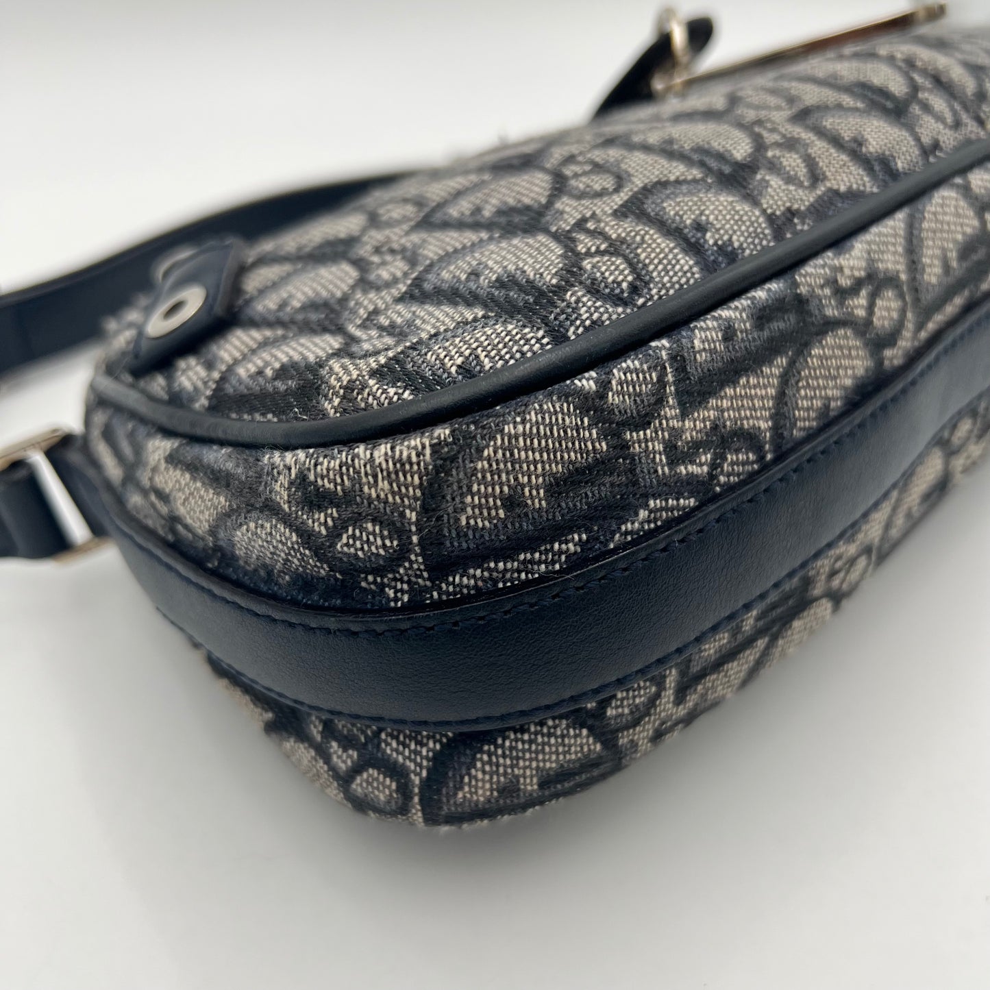 Christian Dior Navy Blue Oblique Canvas D Charm Spellout Shoulder Bag