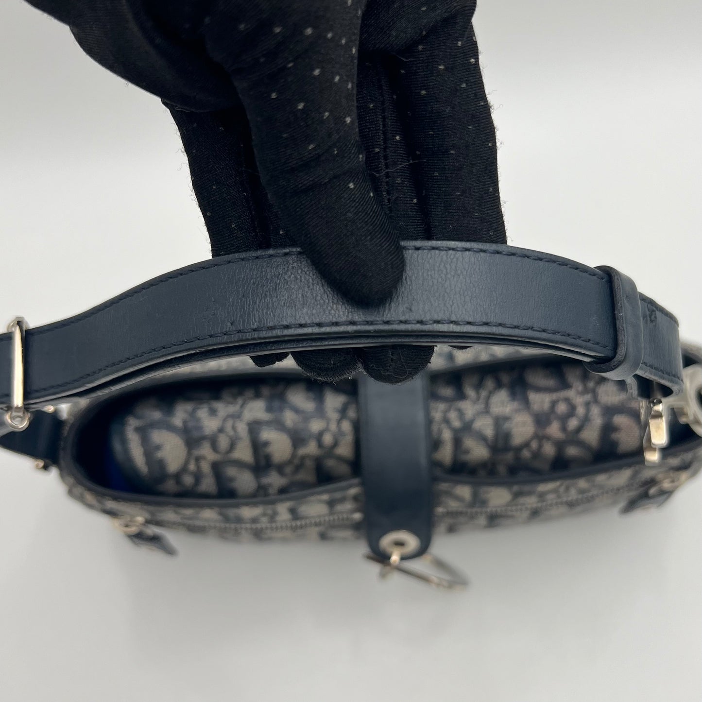 Christian Dior Navy Blue Oblique Canvas D Charm Spellout Shoulder Bag