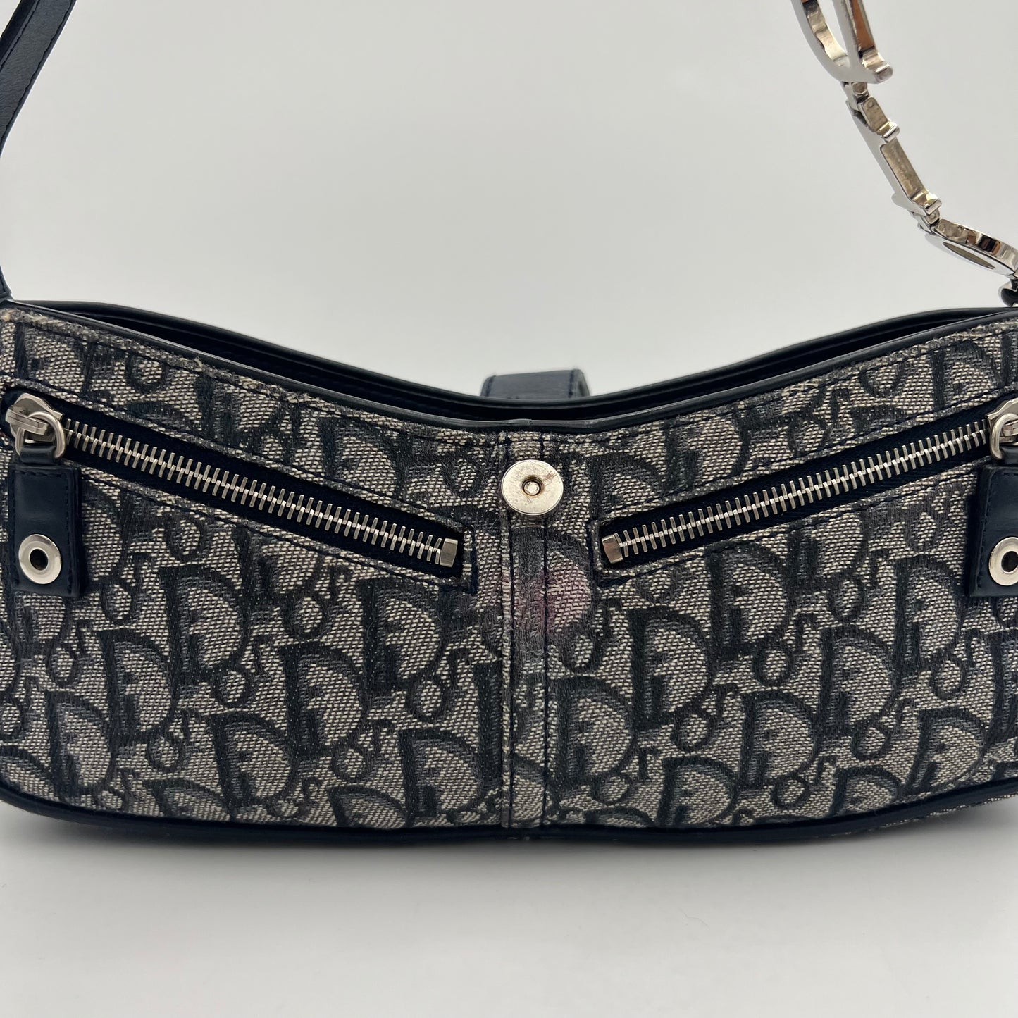 Christian Dior Navy Blue Oblique Canvas D Charm Spellout Shoulder Bag
