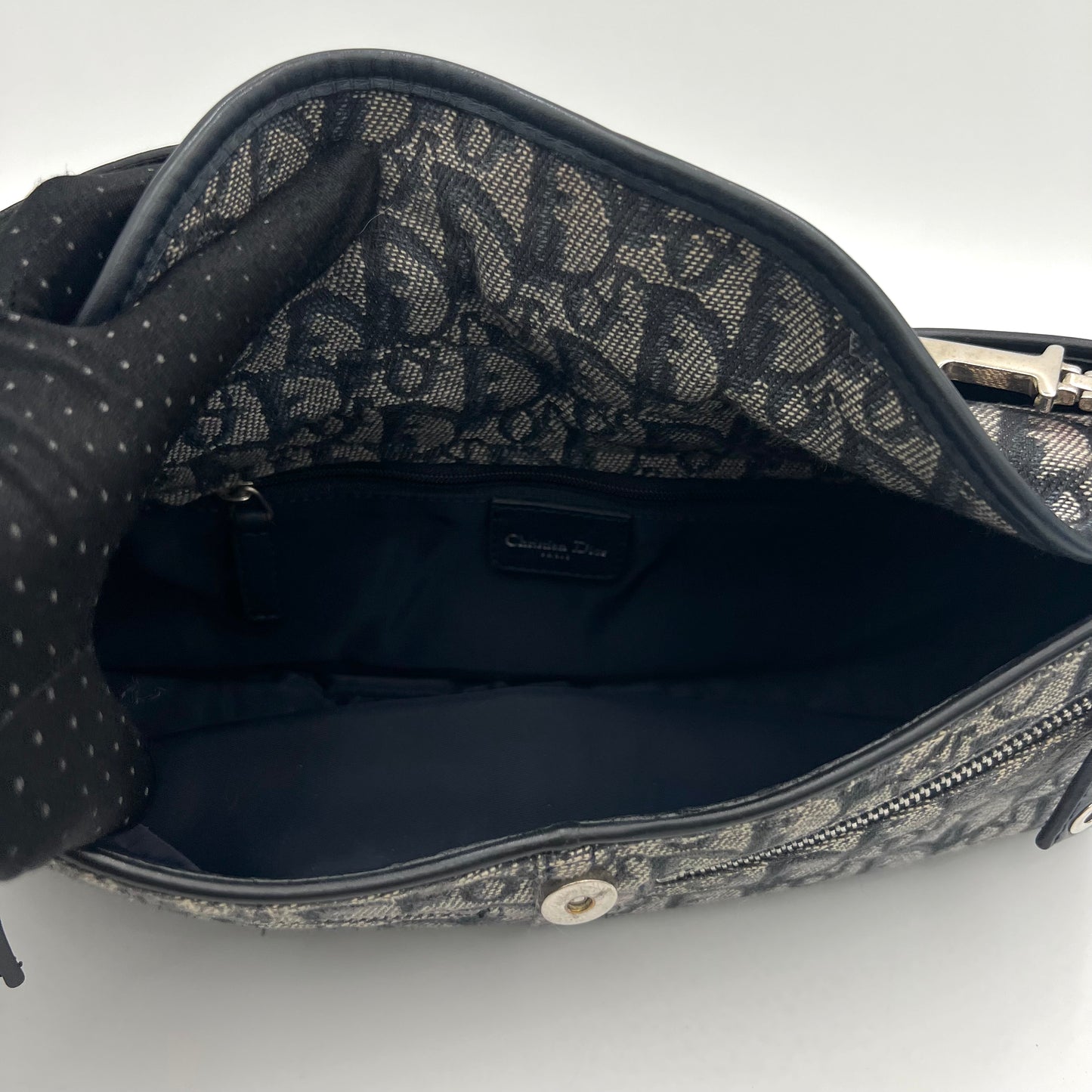 Christian Dior Navy Blue Oblique Canvas D Charm Spellout Shoulder Bag