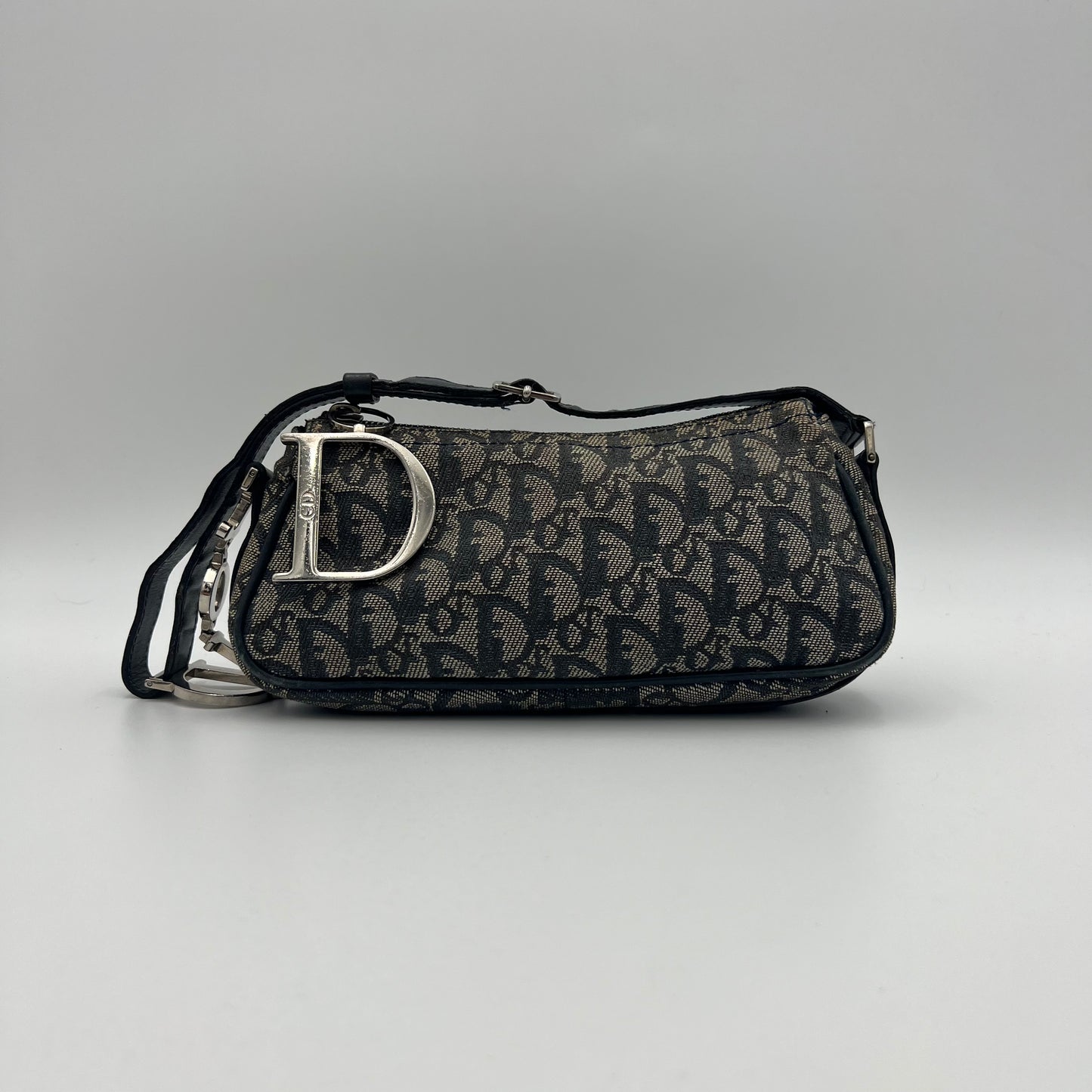 Christian Dior Navy Blue Oblique Canvas D Charm Spellout Pochette