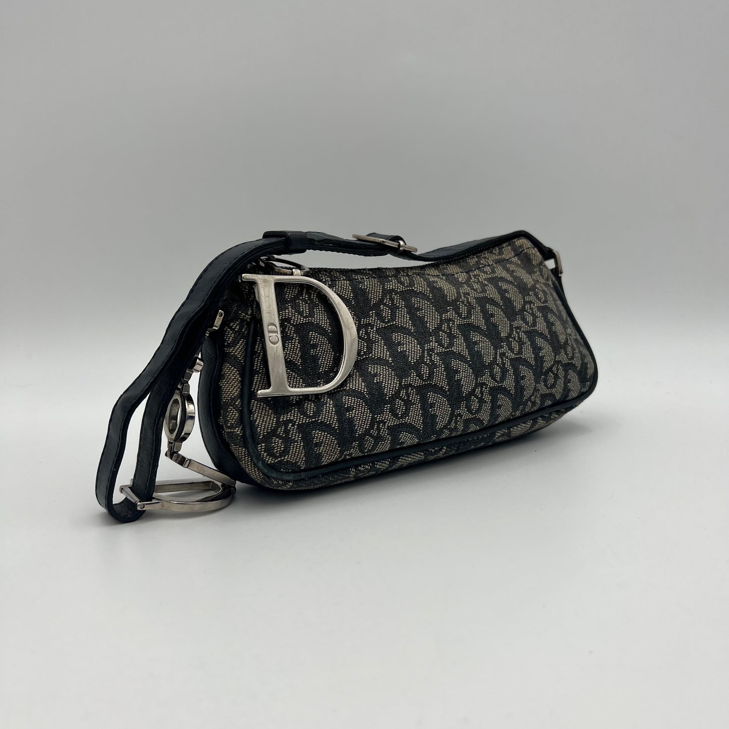 Christian Dior Navy Blue Oblique Canvas D Charm Spellout Pochette