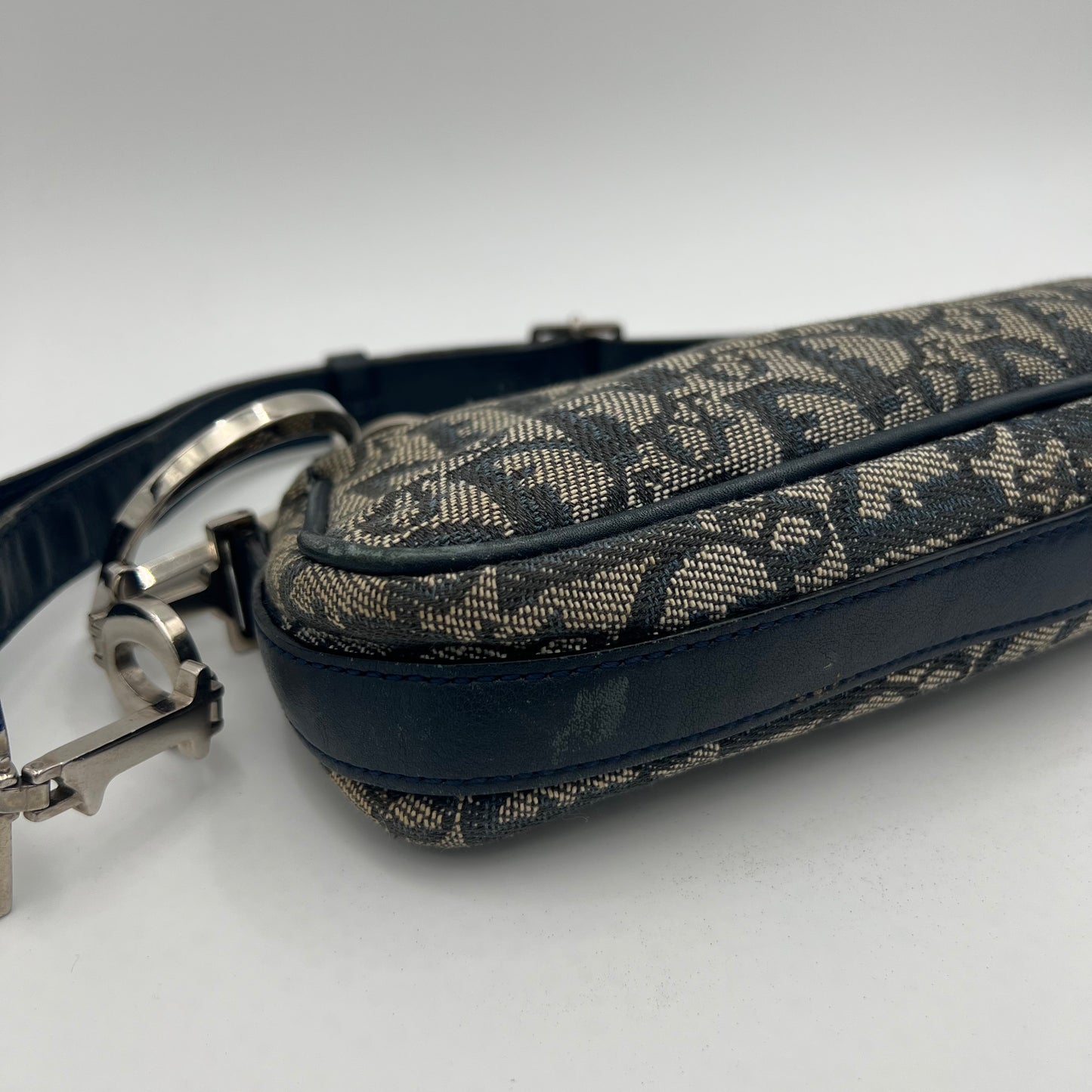 Christian Dior Navy Blue Oblique Canvas D Charm Spellout Pochette