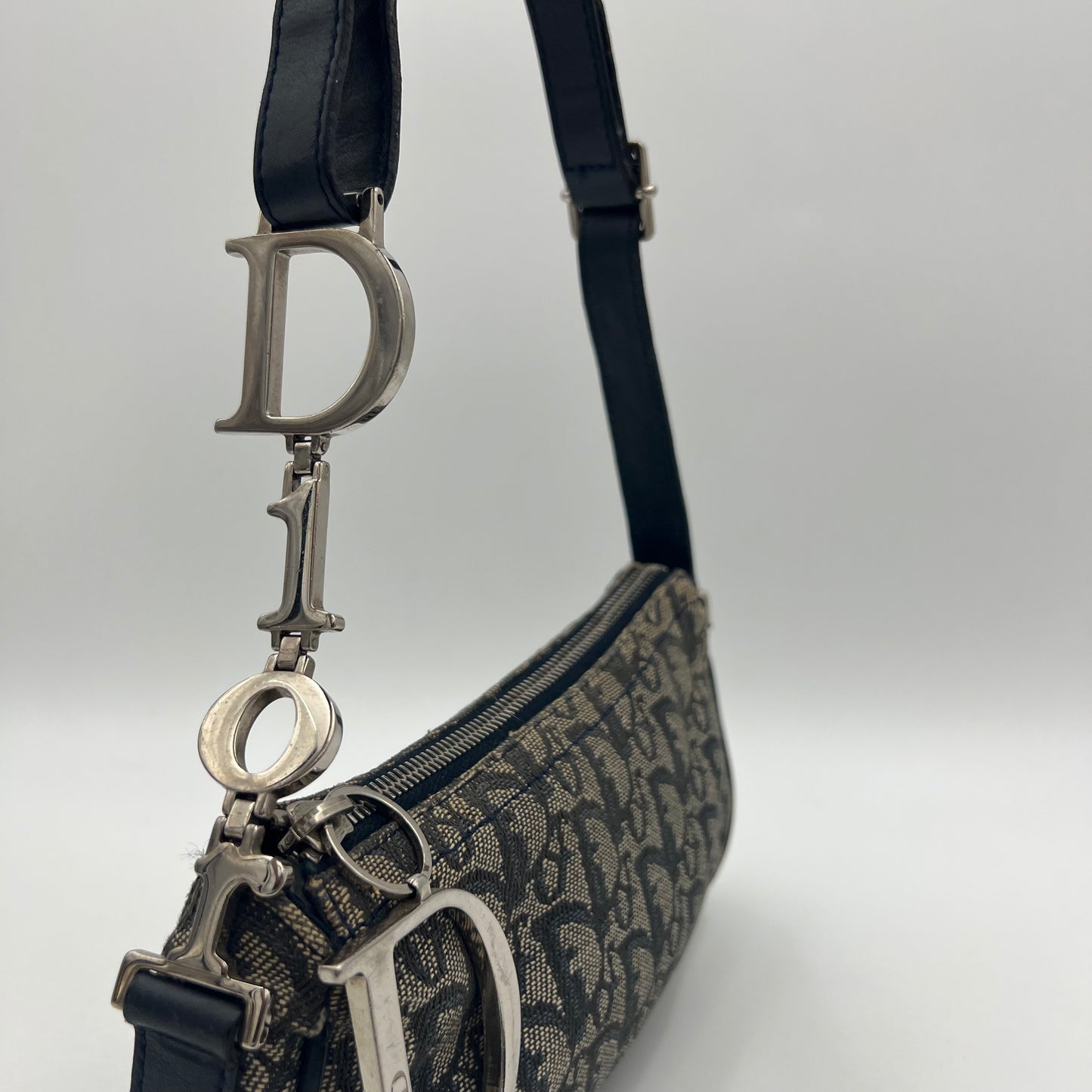 Christian Dior Navy Blue Oblique Canvas D Charm Spellout Pochette