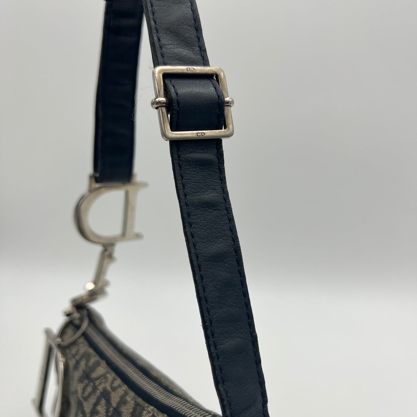 Christian Dior Navy Blue Oblique Canvas D Charm Spellout Pochette