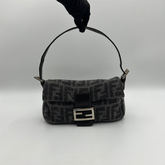 Fendi Gray Zucca Wool Baguette