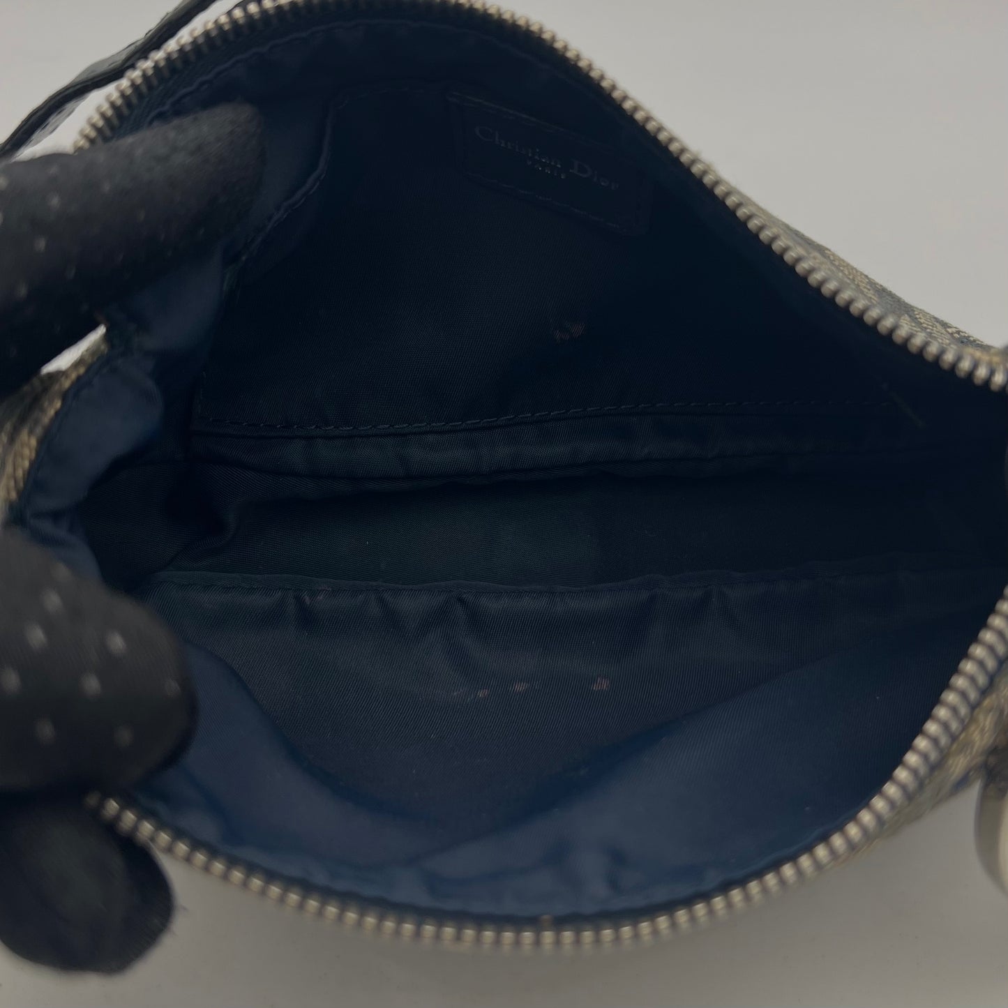 Christian Dior Navy Blue Oblique Canvas D Charm Spellout Pochette