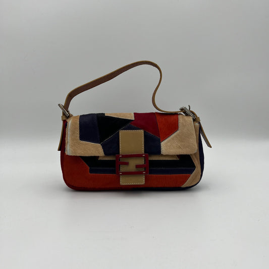 Fendi Multicolor Patchwork Pony Hair Baguette