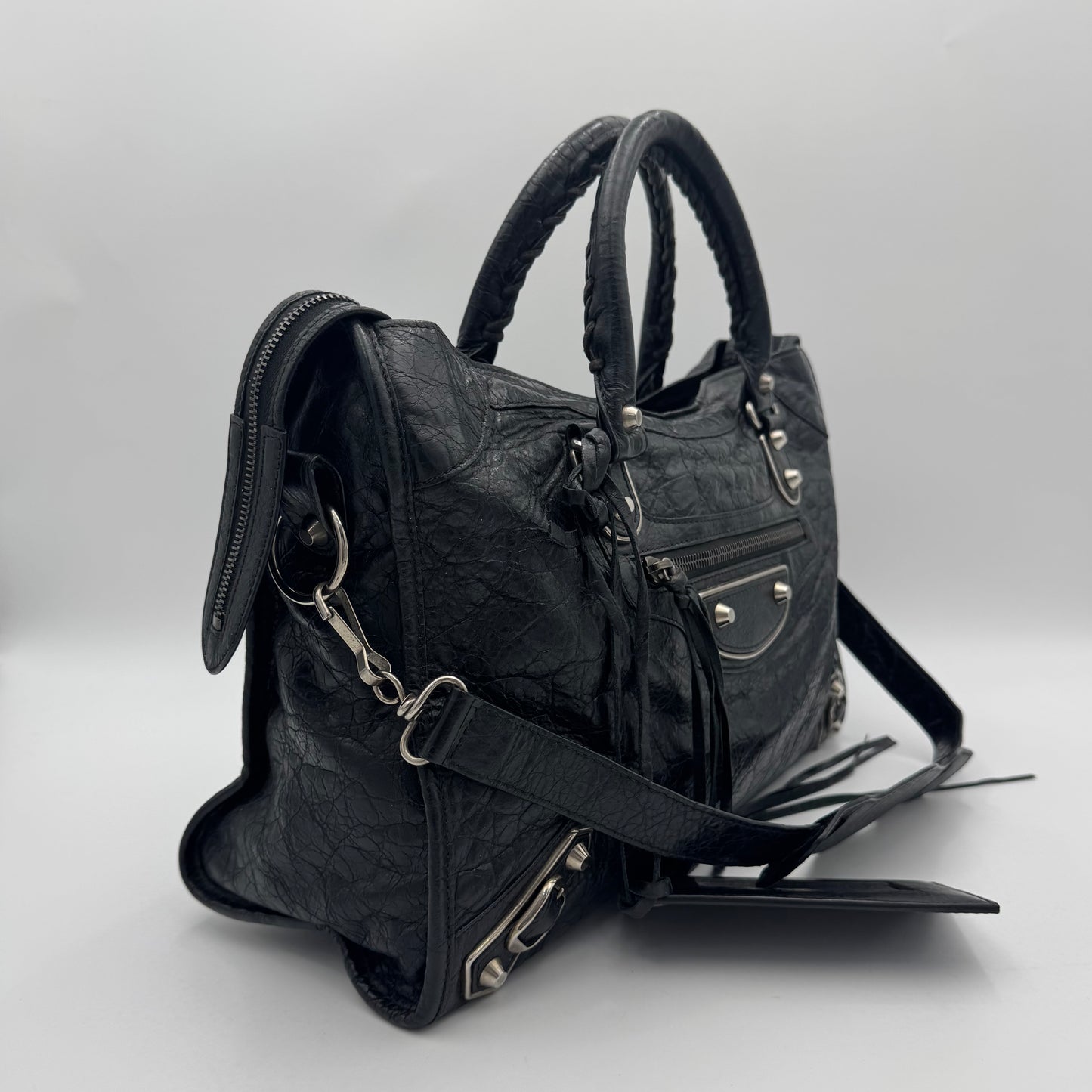 Balenciaga Black Arena Lambskin Metallic Edge City SHW
