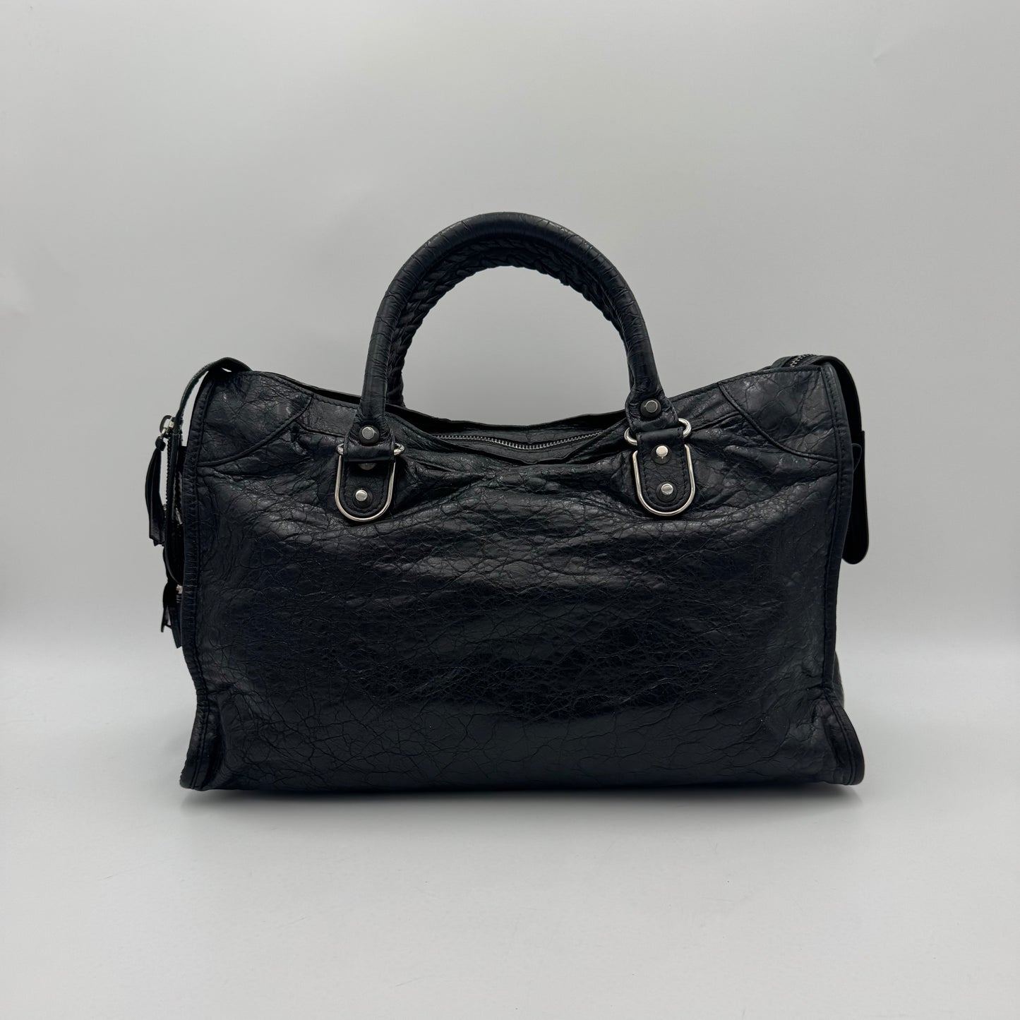 Balenciaga Black Arena Lambskin Metallic Edge City SHW