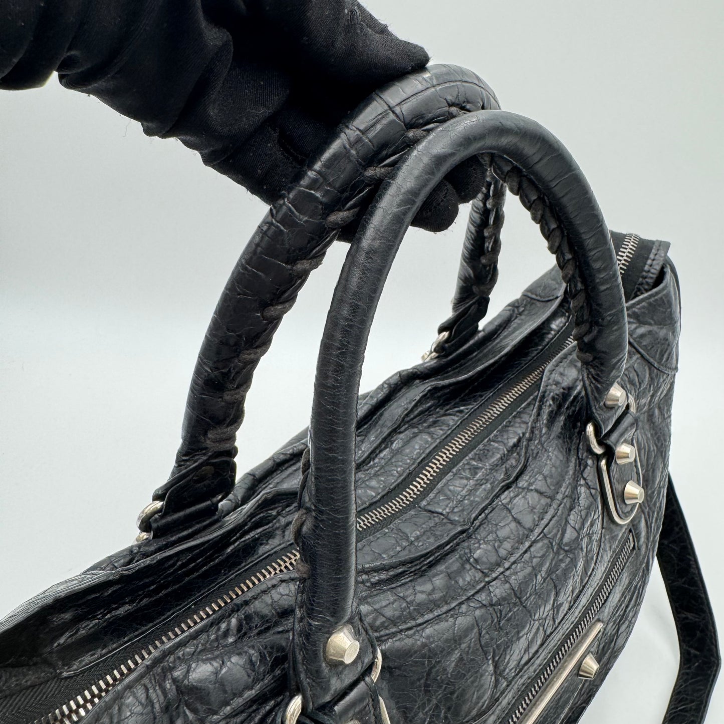 Balenciaga Black Arena Lambskin Metallic Edge City SHW