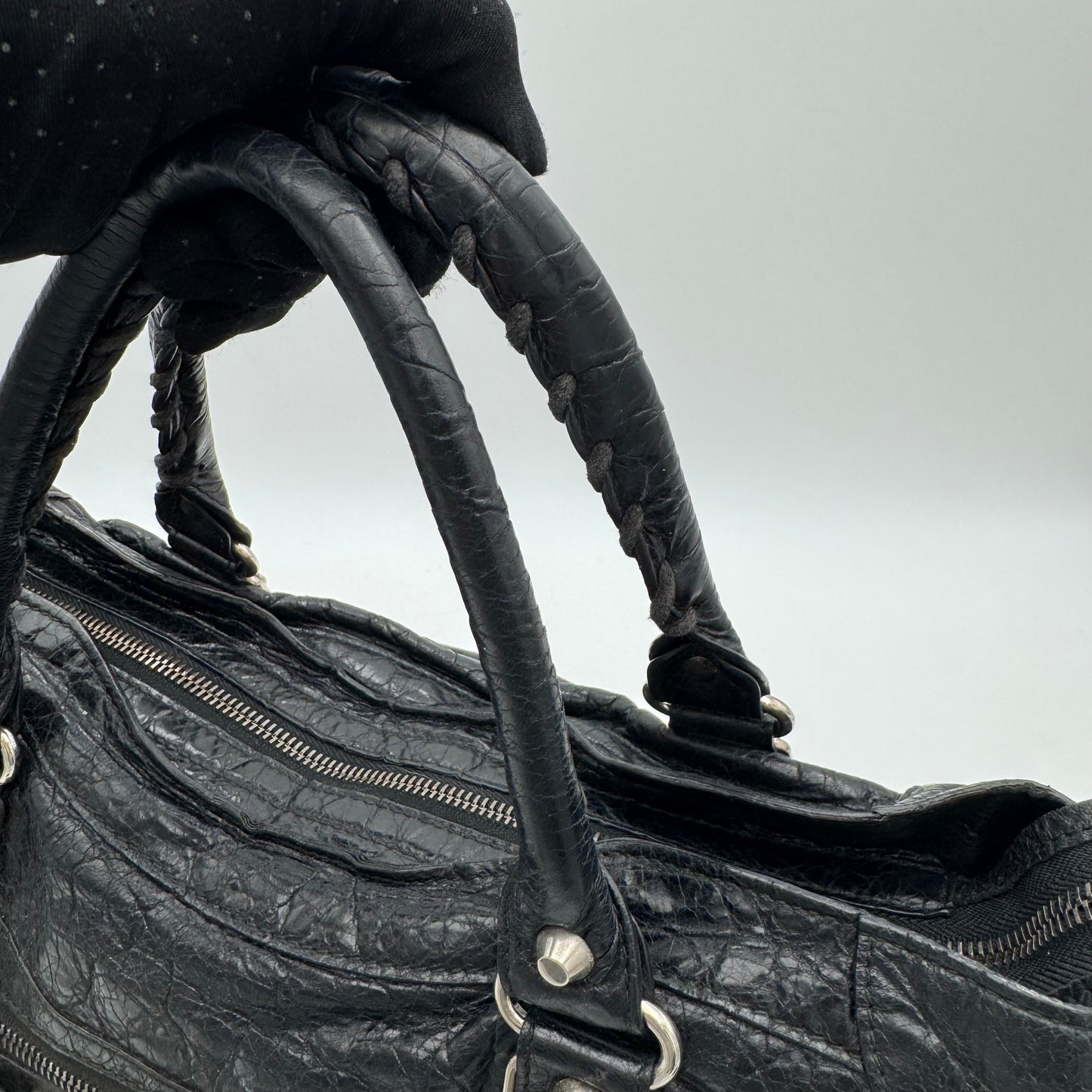 Balenciaga Black Arena Lambskin Metallic Edge City SHW