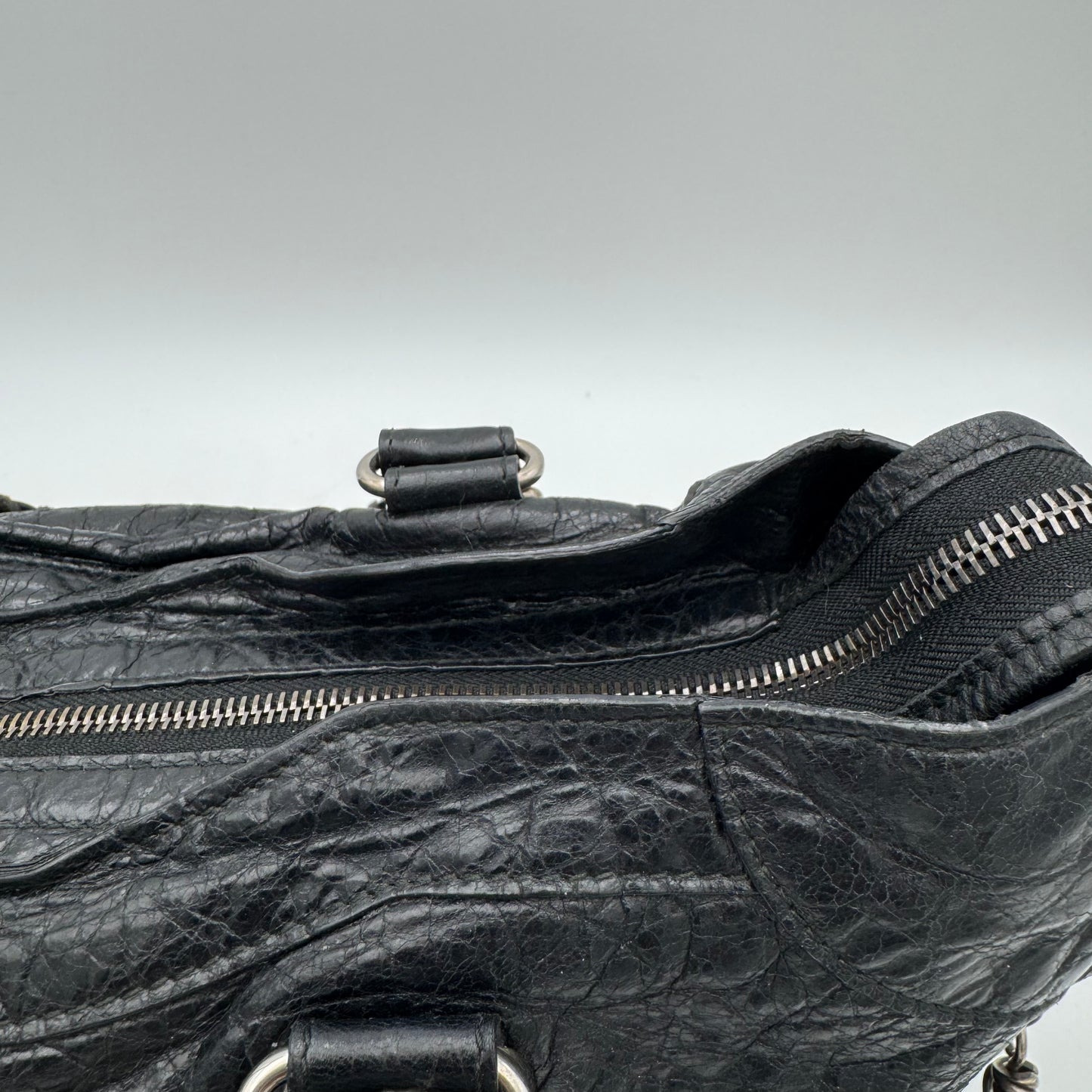 Balenciaga Black Arena Lambskin Metallic Edge City SHW