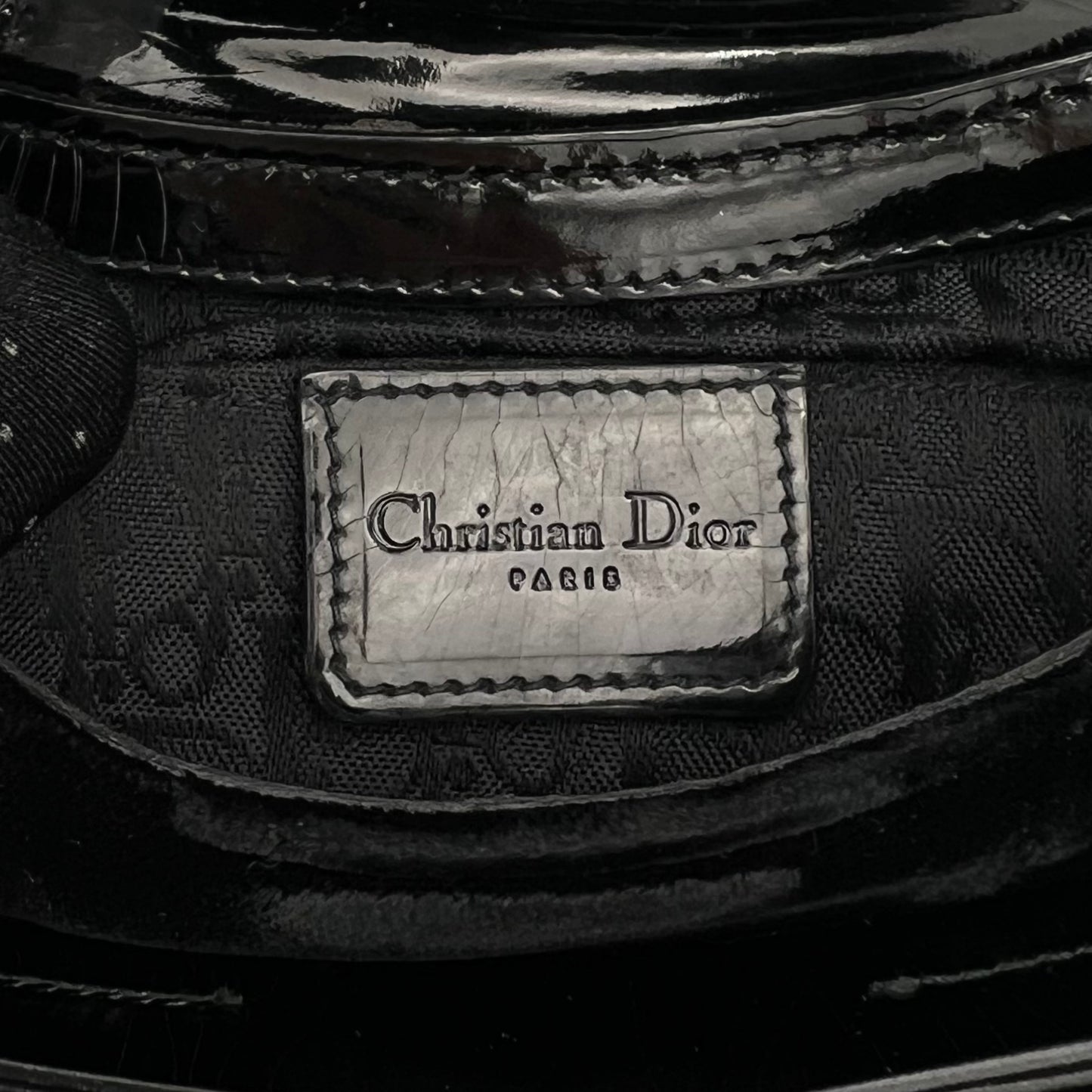 Christian Dior Black Velvet and Patent Leather Flap Buckle Chain Pochette