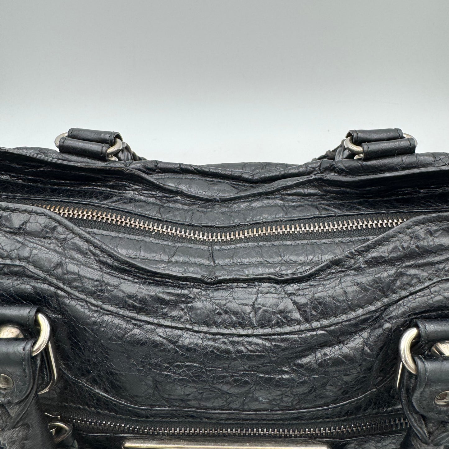 Balenciaga Black Arena Lambskin Metallic Edge City SHW