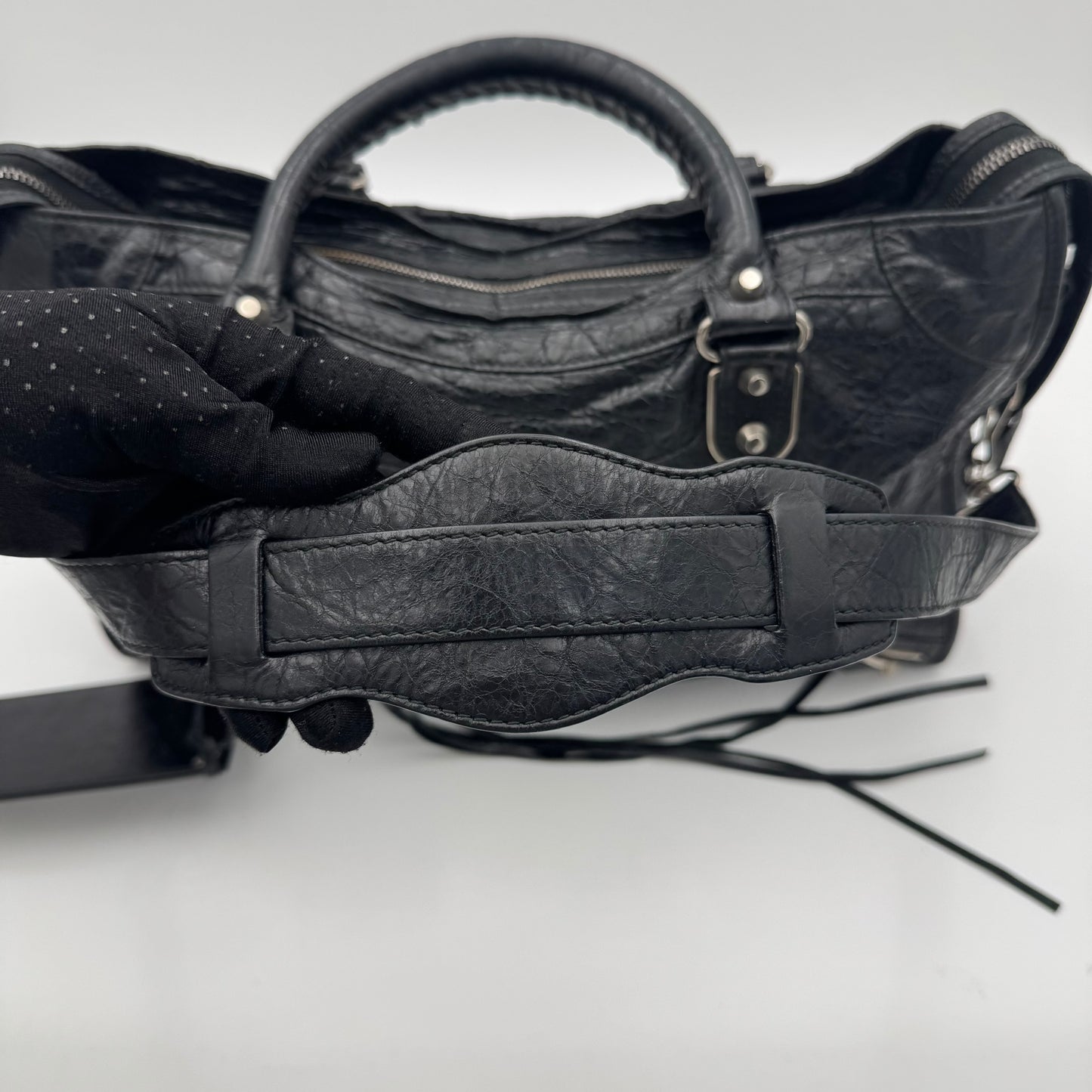 Balenciaga Black Arena Lambskin Metallic Edge City SHW