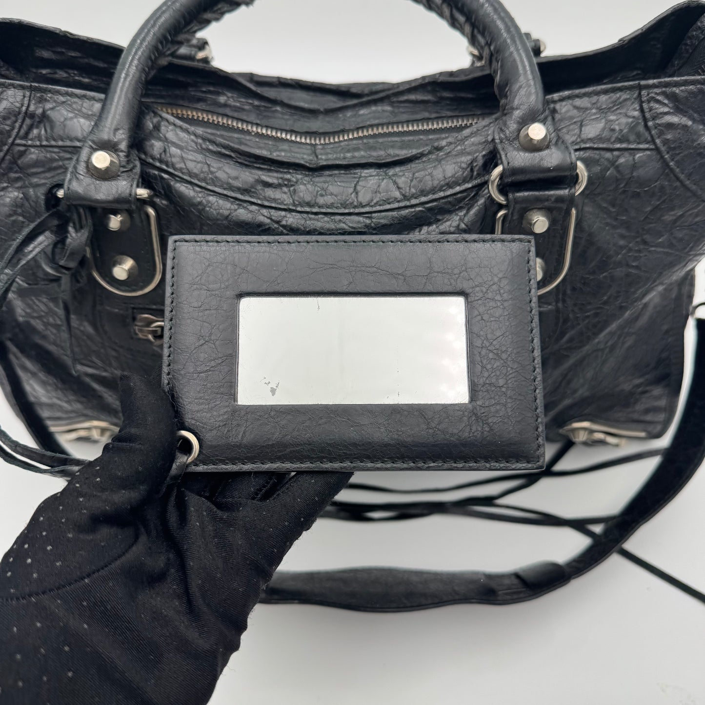 Balenciaga Black Arena Lambskin Metallic Edge City SHW