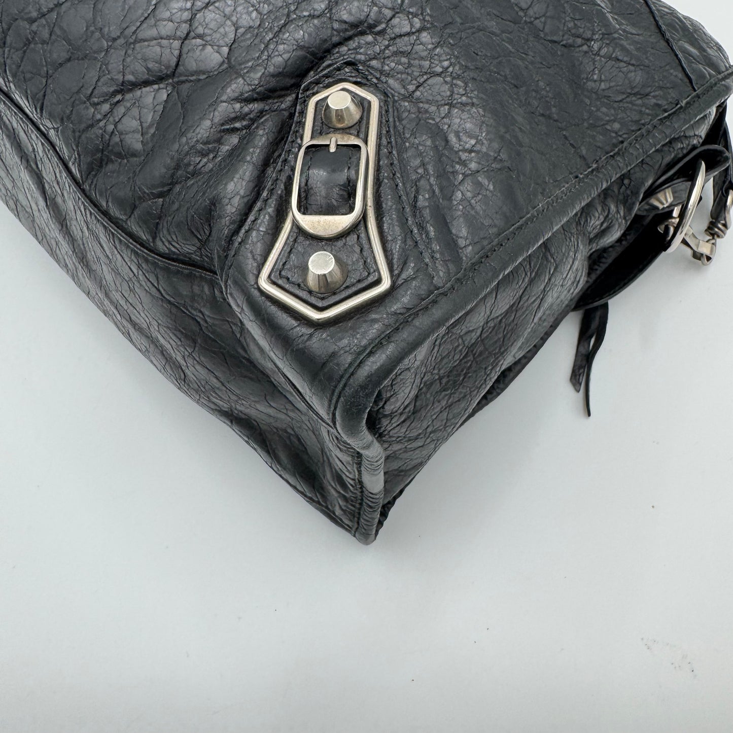 Balenciaga Black Arena Lambskin Metallic Edge City SHW