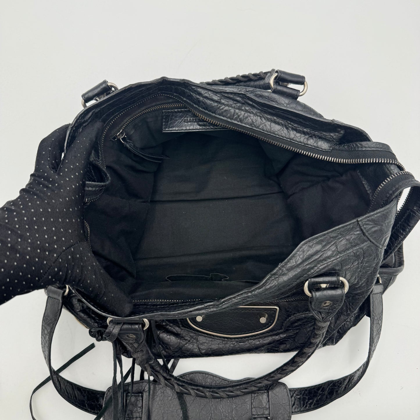 Balenciaga Black Arena Lambskin Metallic Edge City SHW