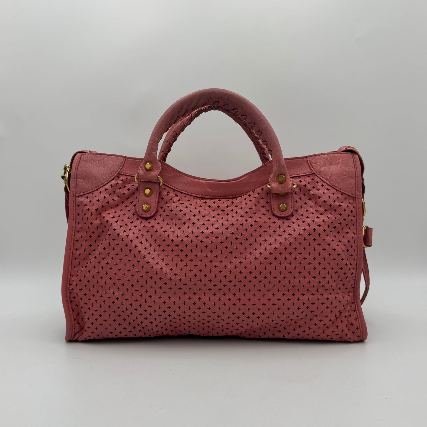 Balenciaga Pink Cross Perforated Leather Classic City GHW