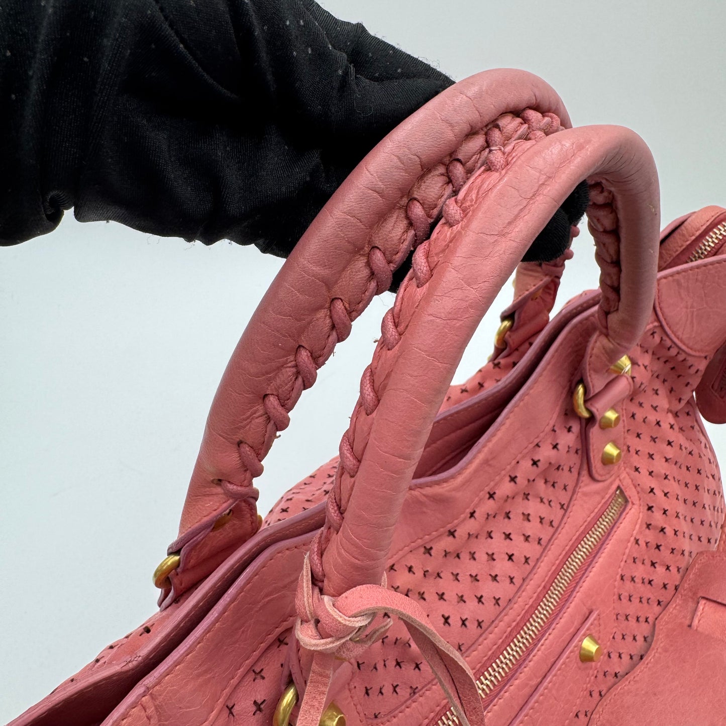 Balenciaga Pink Cross Perforated Leather Classic City GHW
