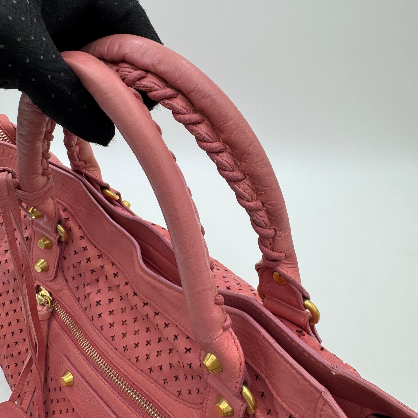 Balenciaga Pink Cross Perforated Leather Classic City GHW