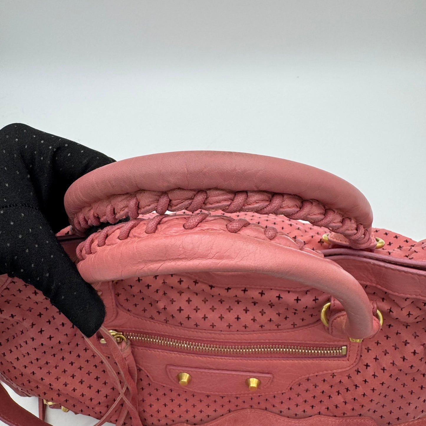 Balenciaga Pink Cross Perforated Leather Classic City GHW