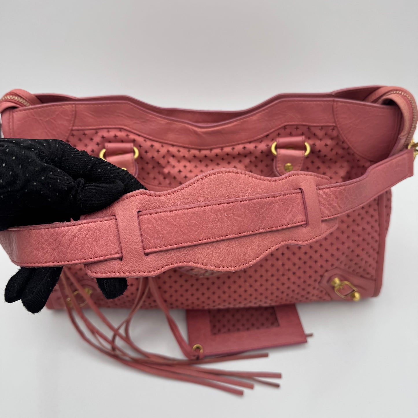 Balenciaga Pink Cross Perforated Leather Classic City GHW