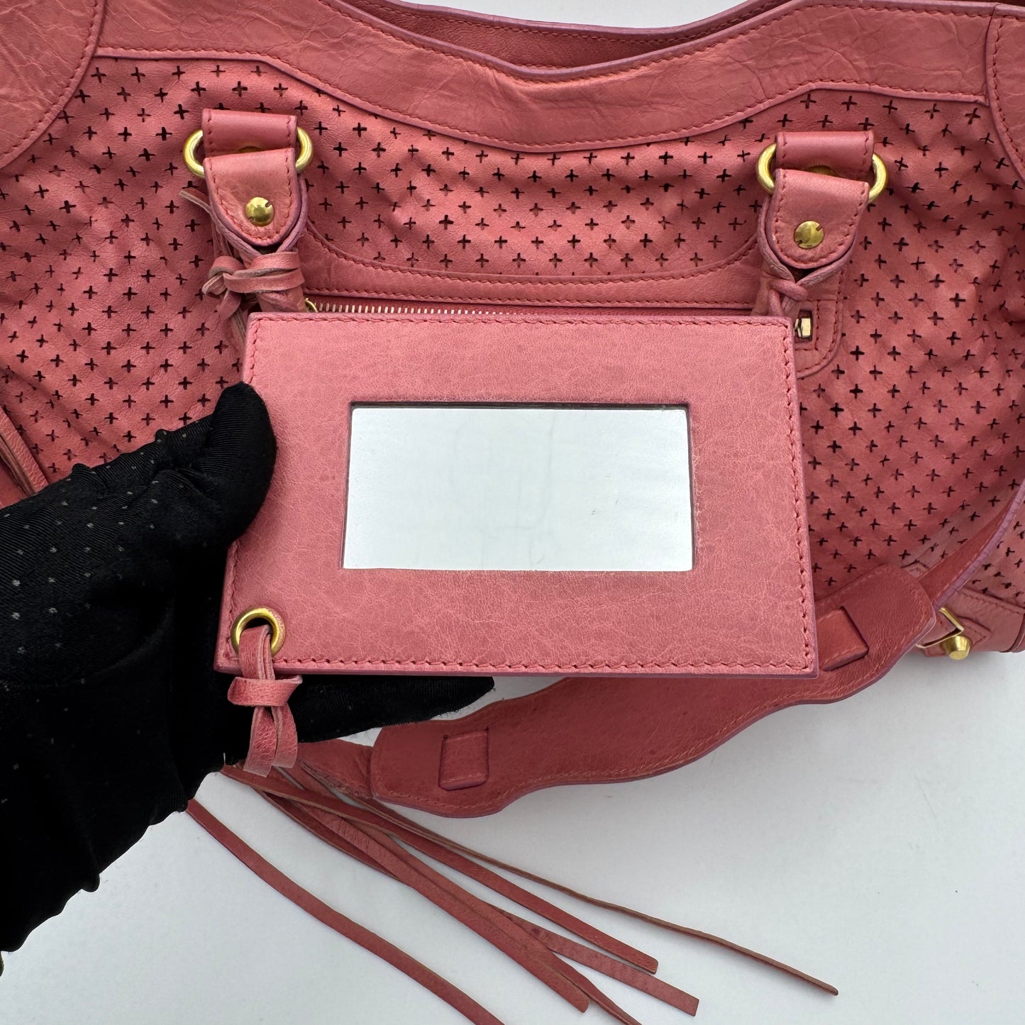 Balenciaga Pink Cross Perforated Leather Classic City GHW