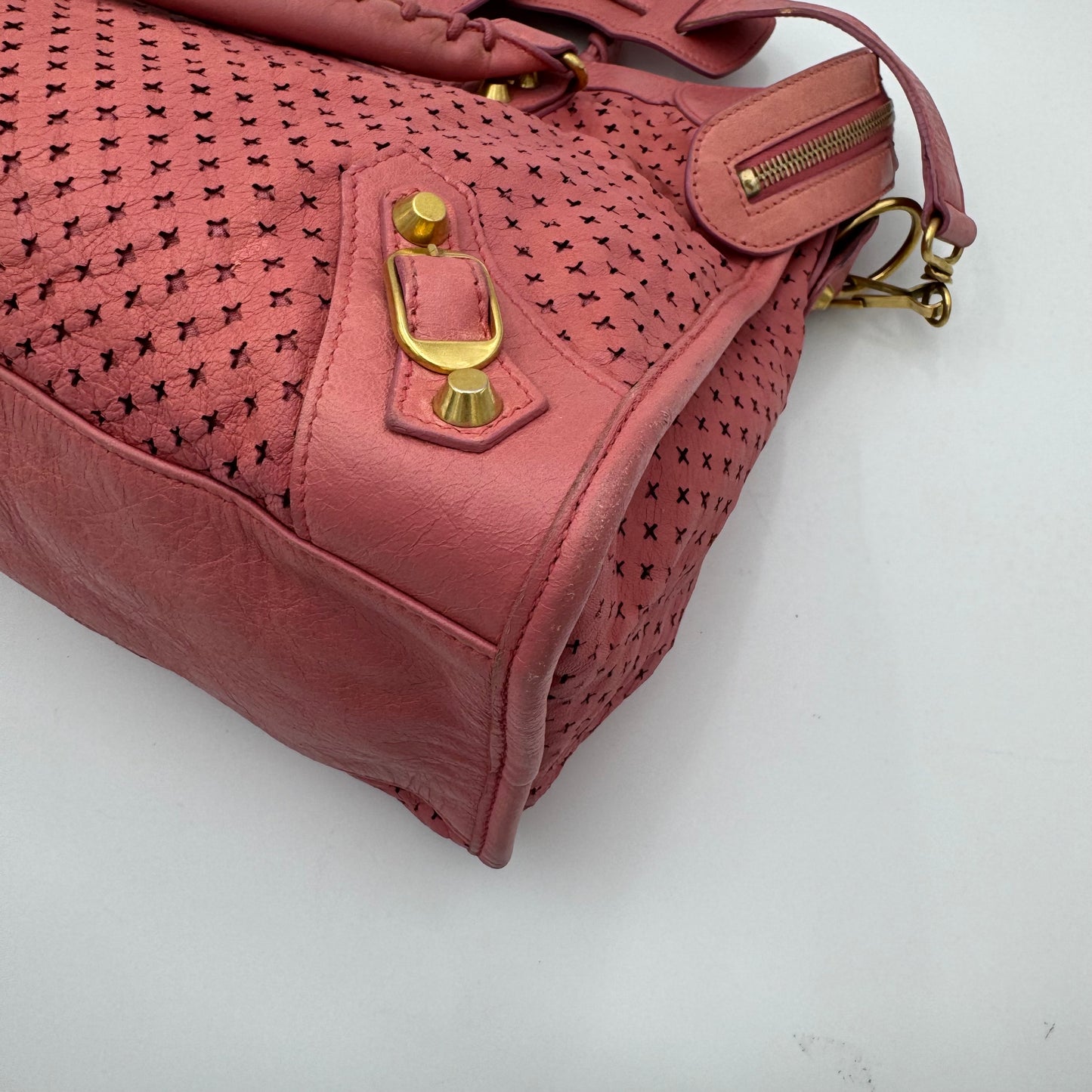 Balenciaga Pink Cross Perforated Leather Classic City GHW