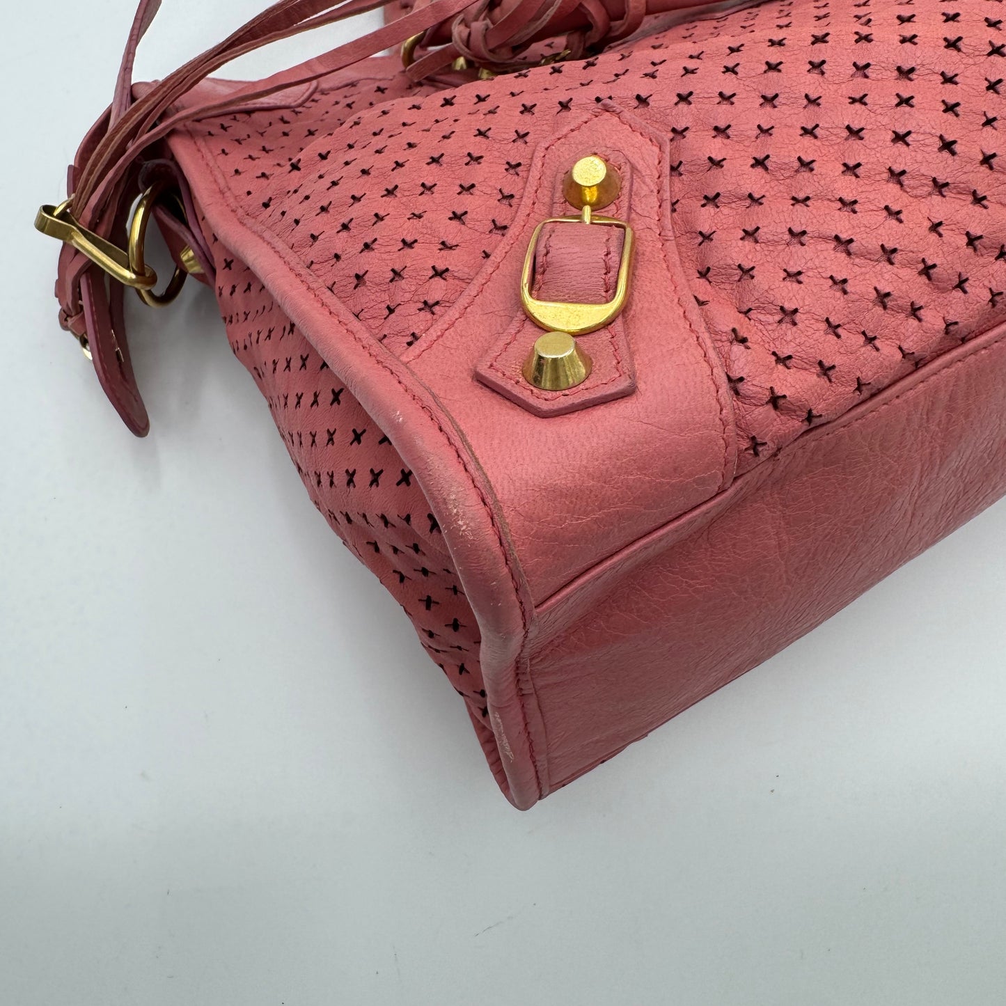 Balenciaga Pink Cross Perforated Leather Classic City GHW