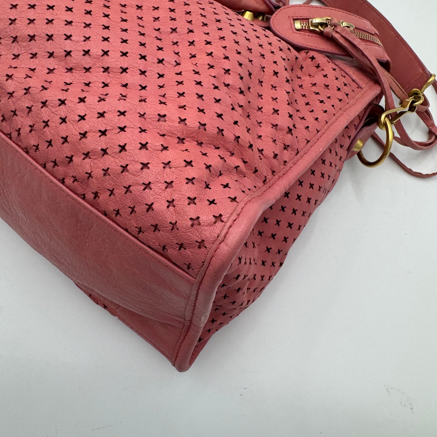 Balenciaga Pink Cross Perforated Leather Classic City GHW