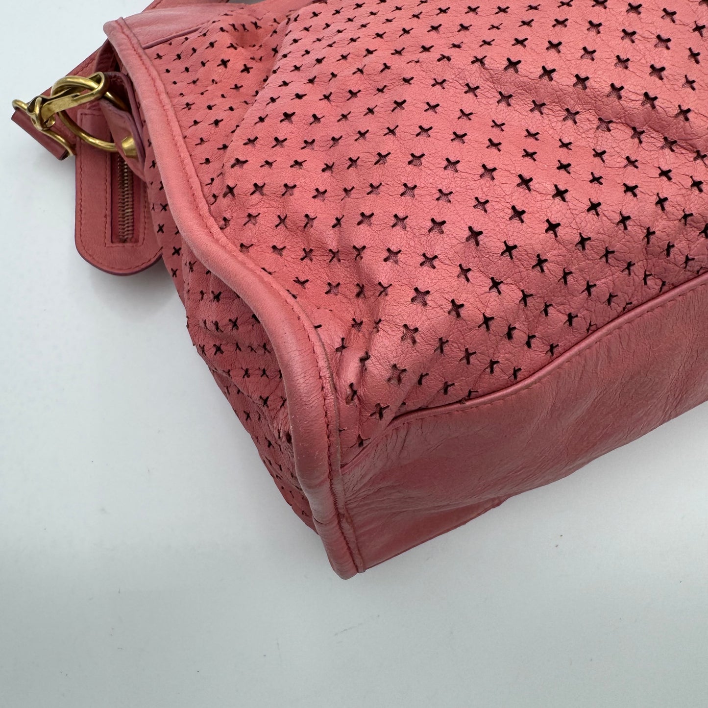 Balenciaga Pink Cross Perforated Leather Classic City GHW