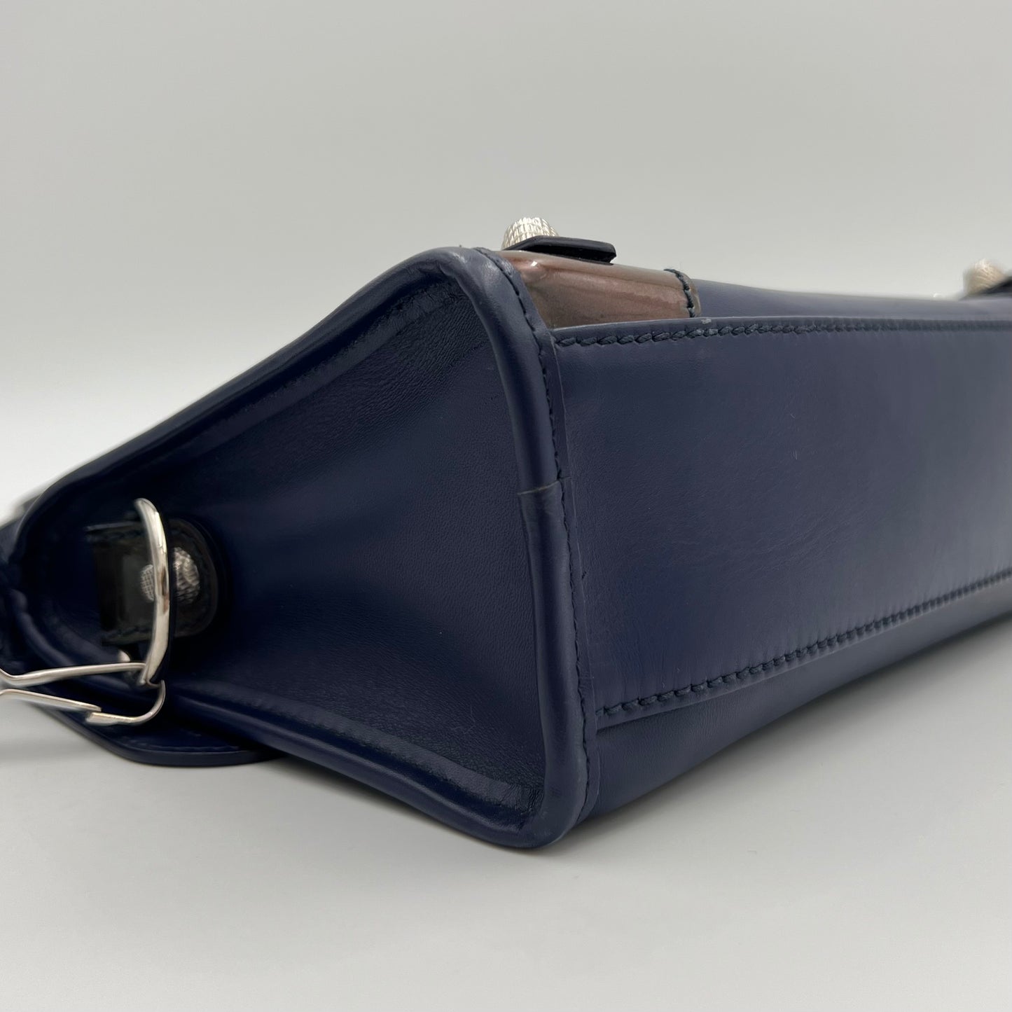 Balenciaga Dark Blue and Black Matte and Patent Leather Mini City Bag