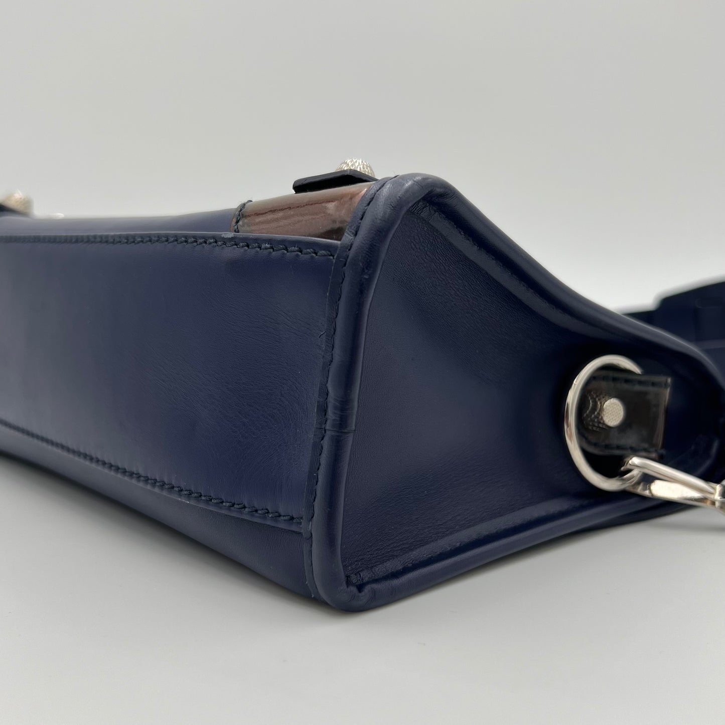 Balenciaga Dark Blue and Black Matte and Patent Leather Mini City Bag