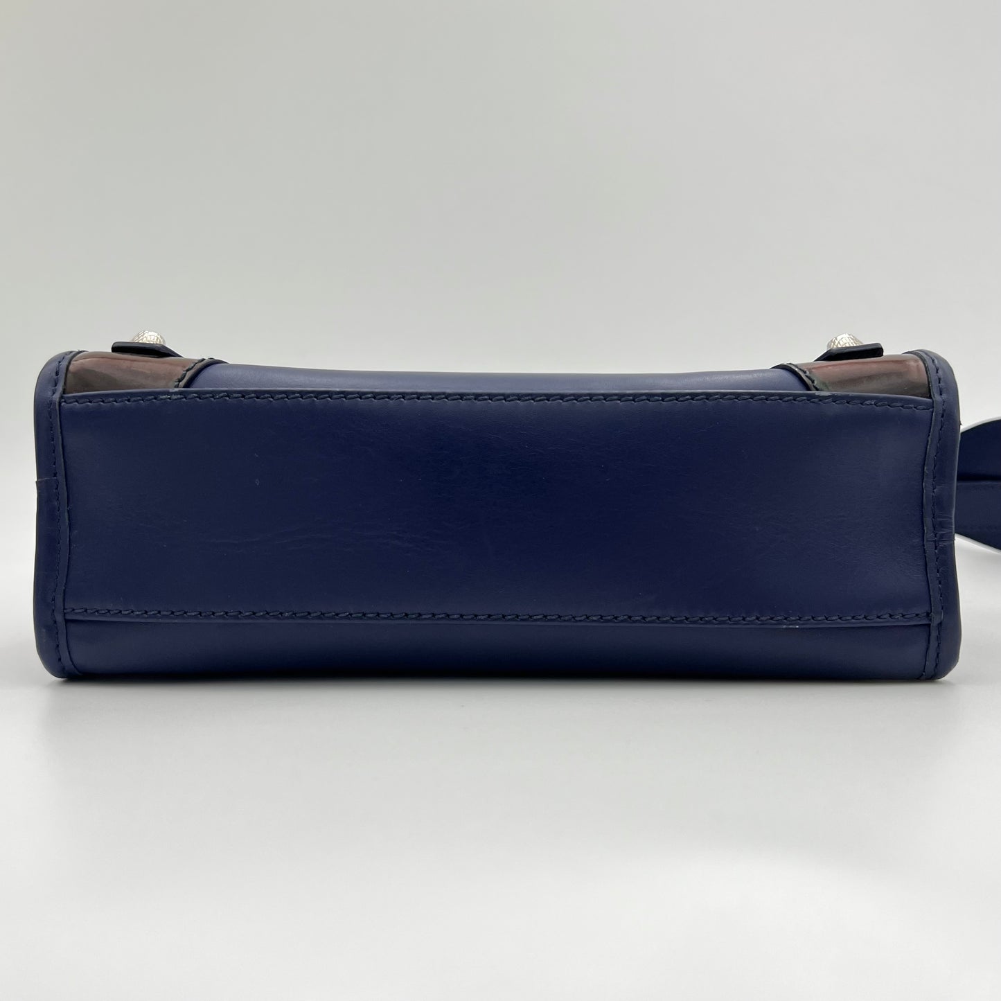 Balenciaga Dark Blue and Black Matte and Patent Leather Mini City Bag