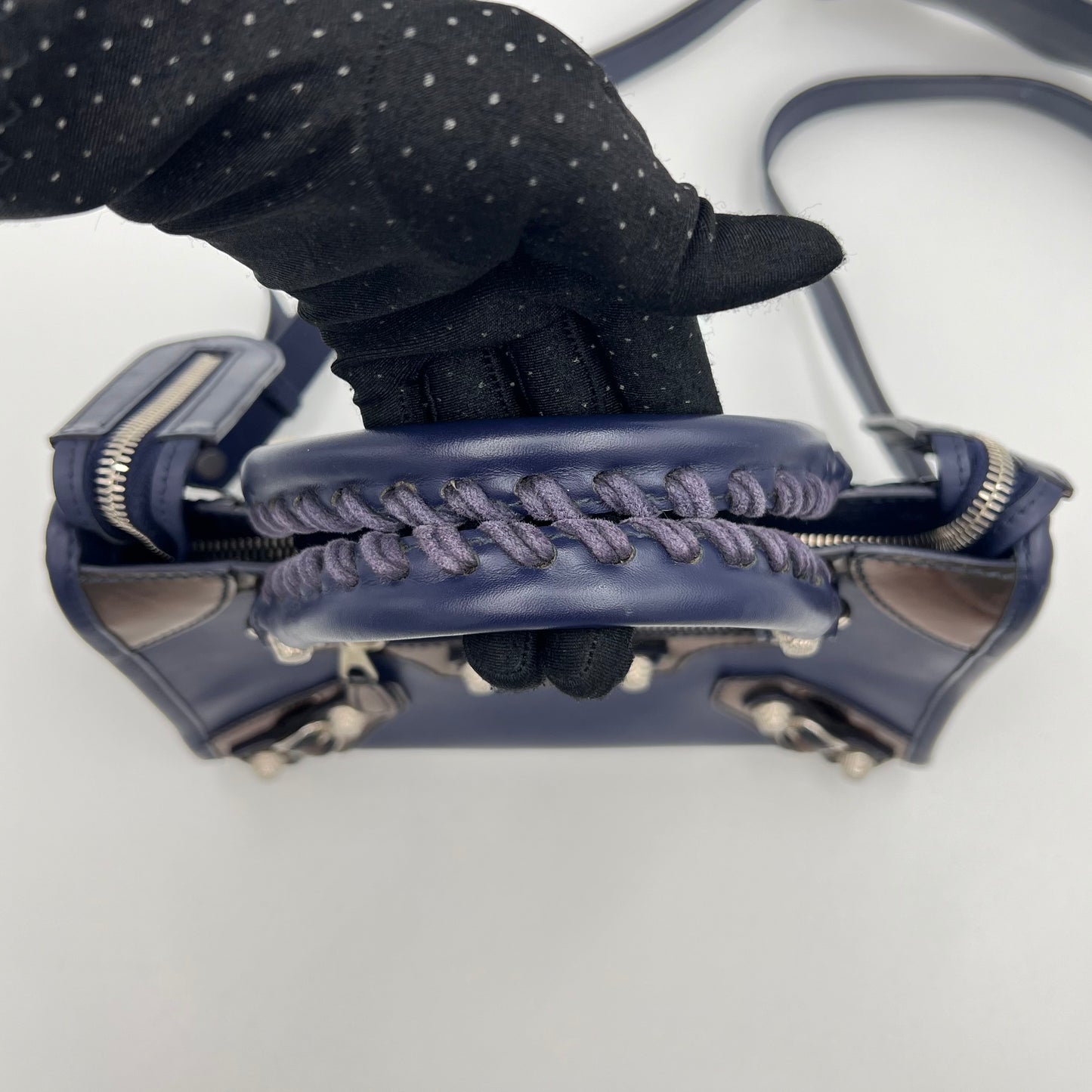 Balenciaga Dark Blue and Black Matte and Patent Leather Mini City Bag