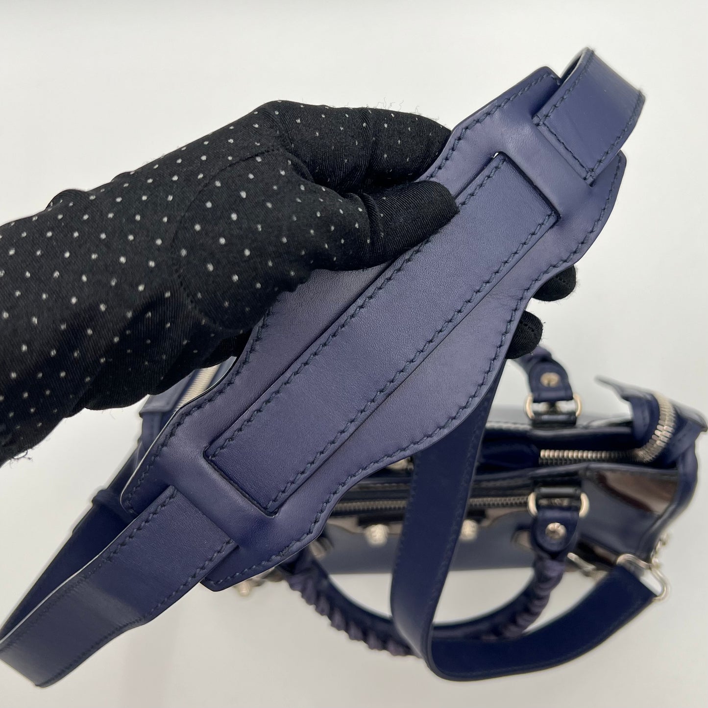 Balenciaga Dark Blue and Black Matte and Patent Leather Mini City Bag